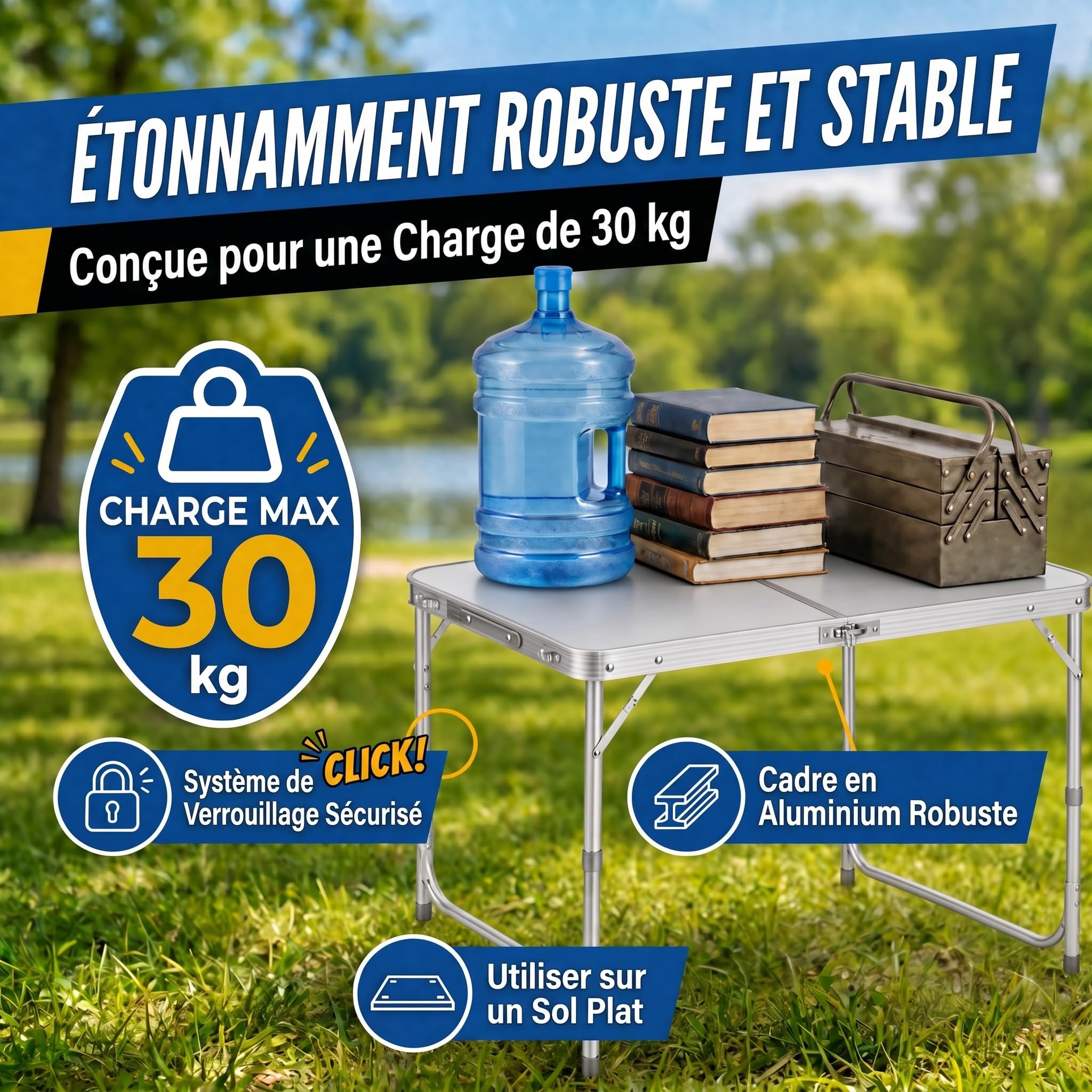 GOODS+GADGETS® Table Pliante Aluminium 120x60 cm avec 4 Chaises