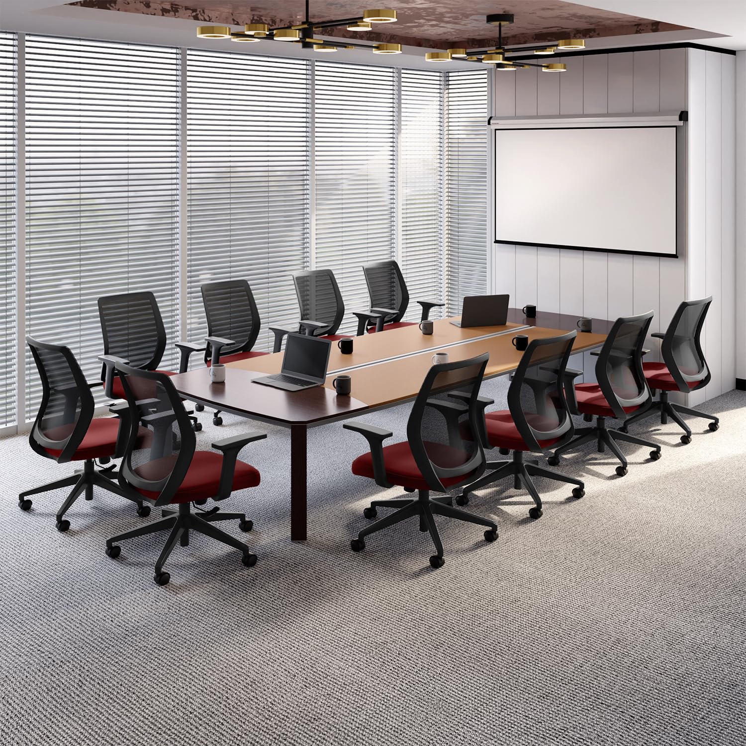 Interio by Godrej Curv Premium Mesh Wide Back Ergonomic Chair for Work from Home/Study | 1 Year Warranty | Height Adjustable Chair | Heavy Duty PP Base | DIY Installation (Set of 10, Milan Red)