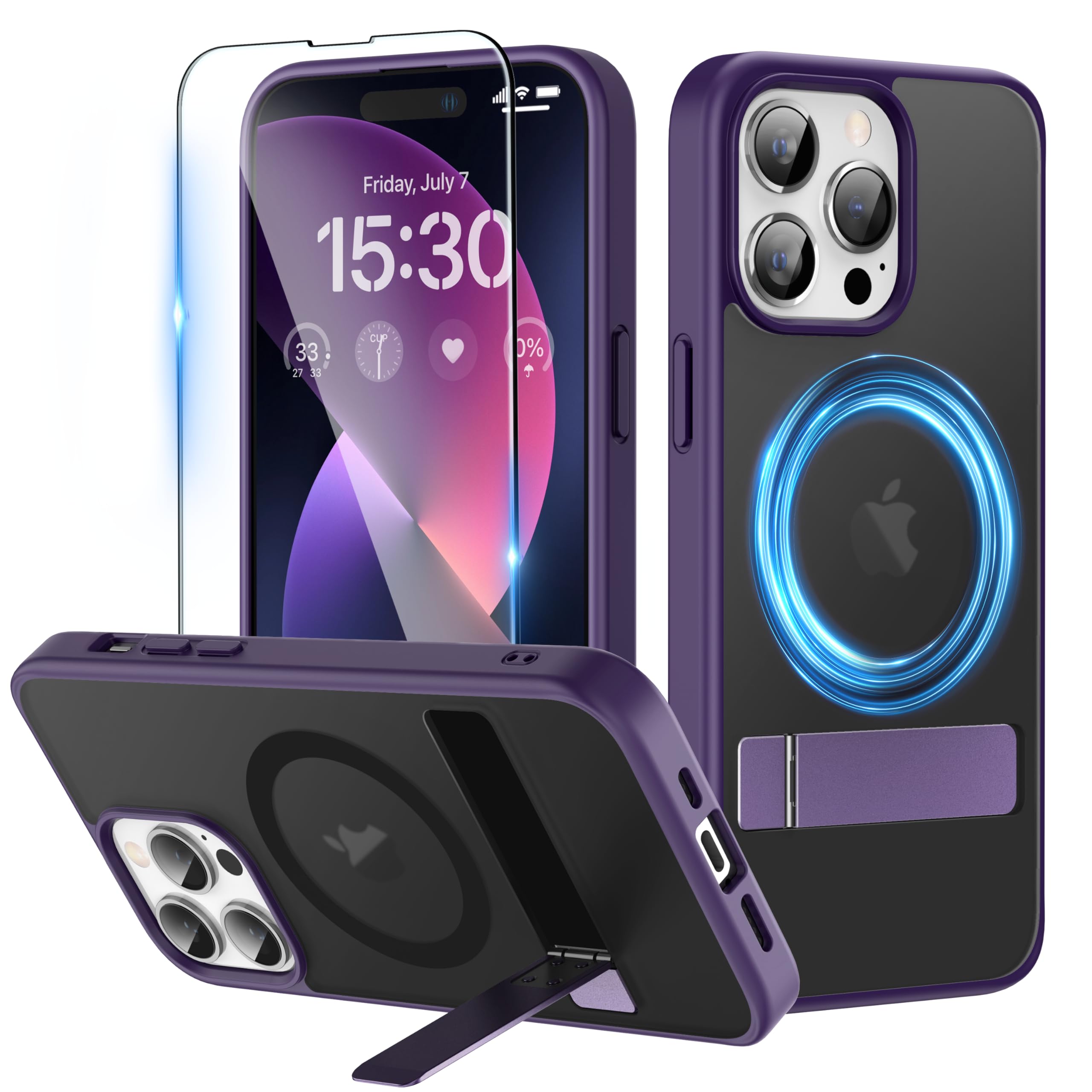 Cover Magnetica per iPhone 12 Pro Max /13 Pro Max con Cavalletto Compatibile con MagSafe Custodia con Supporto, Protezione Antiurto di Livello Militare Cellulare Case Resistente ai Graffi, Trasparente