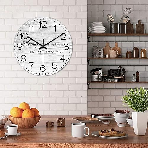 Miniatura 5 de Reloj de pared de madera con texto en inglés Family Where Life Begins and Love Never Ends , relojes colgantes con citas de 15 pulgadas, funciona con