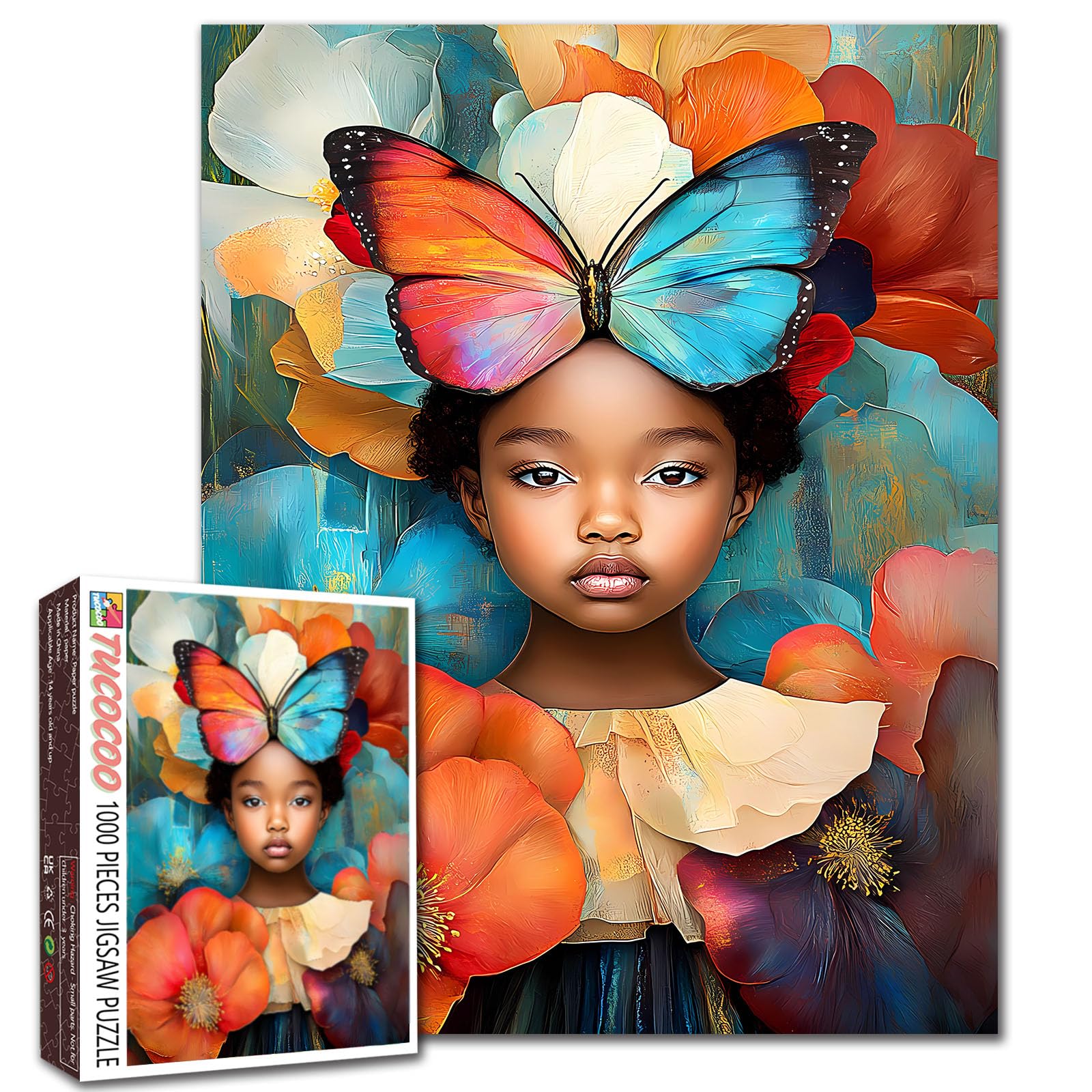 Tucocoo 1000 Pieces Jigsaw Puzzles for Adults Black Girl Jigsaw Puzzle Butterfly Abstract Art 1000 Piece Puzzles for Challenging Family Activity Game Colorful DIY Crafts Puzzle Wall Decor Gifts โ image 1