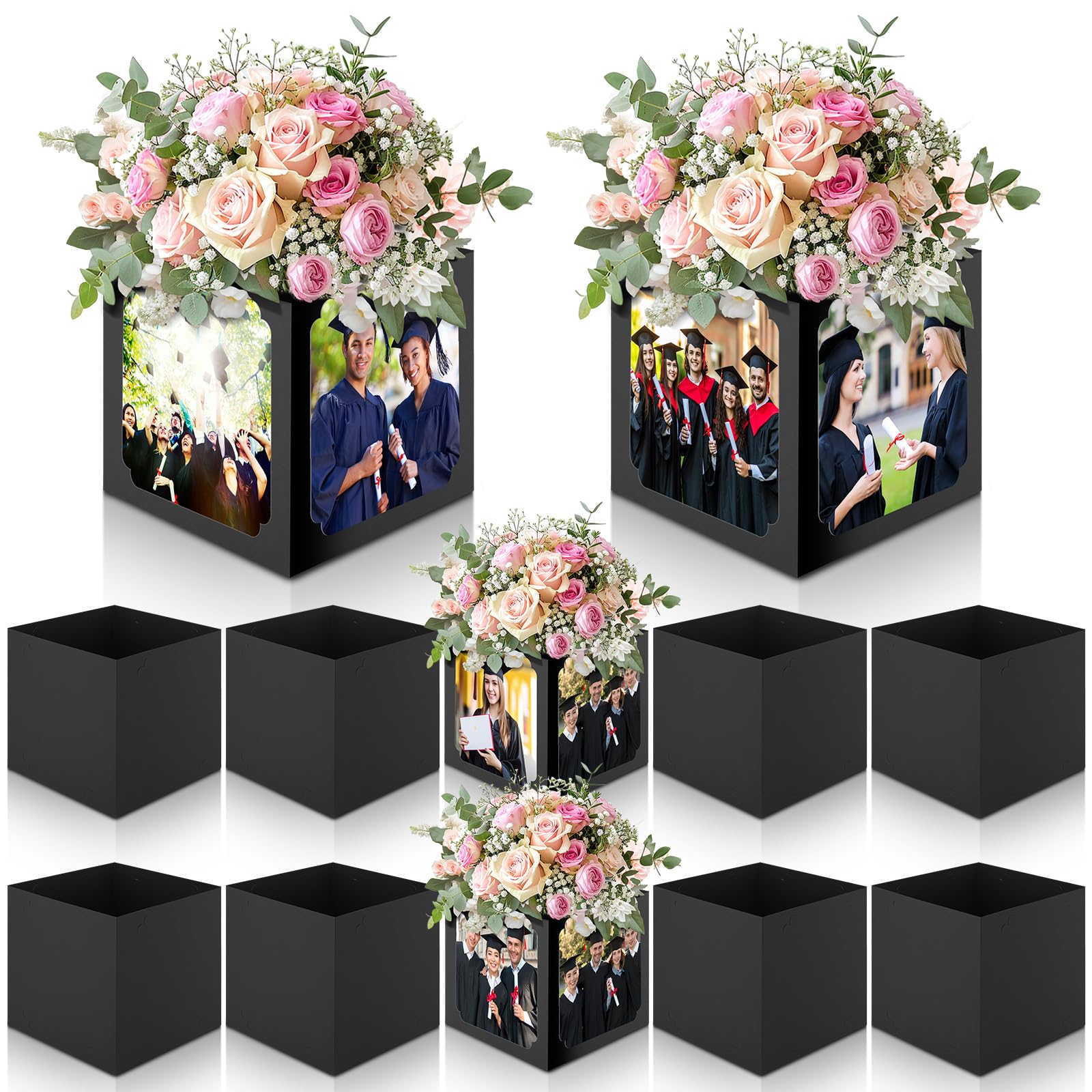 8 Pcs Graduation Box Centerpieces Decorations 6x4 Inch Photo Display Table Graduation Picture Frames Congrats Grad Party Favor for Grad Gifts Grad Party (Black)