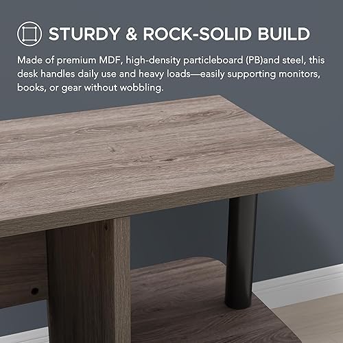 Miniatura 18 de Escritorio moderno para computadora de 47 pulgadas, estación de trabajo de diseño industrial con mesa de madera, marco de acero negro y estantes