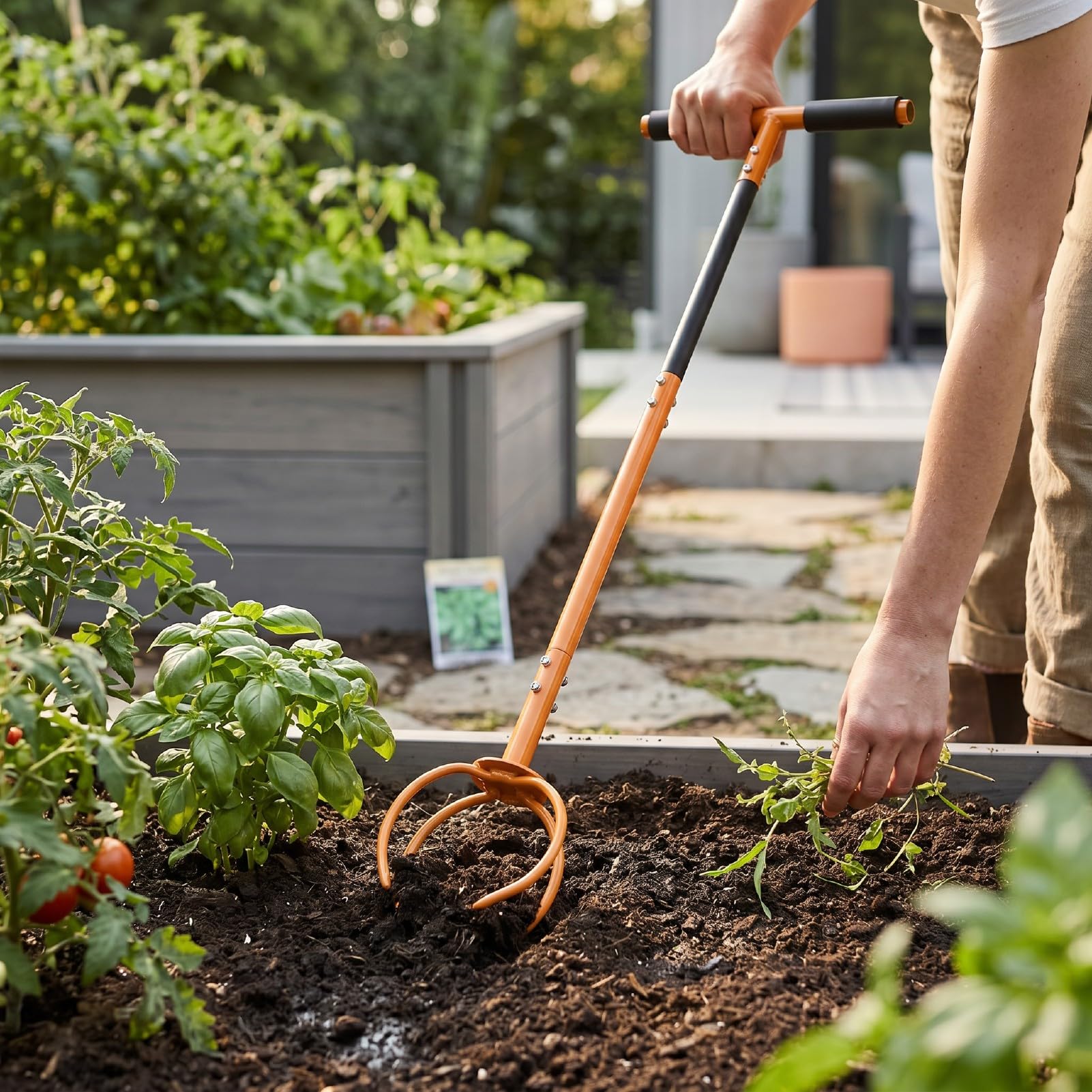 Tiller Di Torsione Manuale, Coltivatore a Mano Portatile Dell'artiglio Da Giardino Con Grande Artiglio Rimovibile in Acciaio Aeratore per Prato a Manico Lungo per I Letti