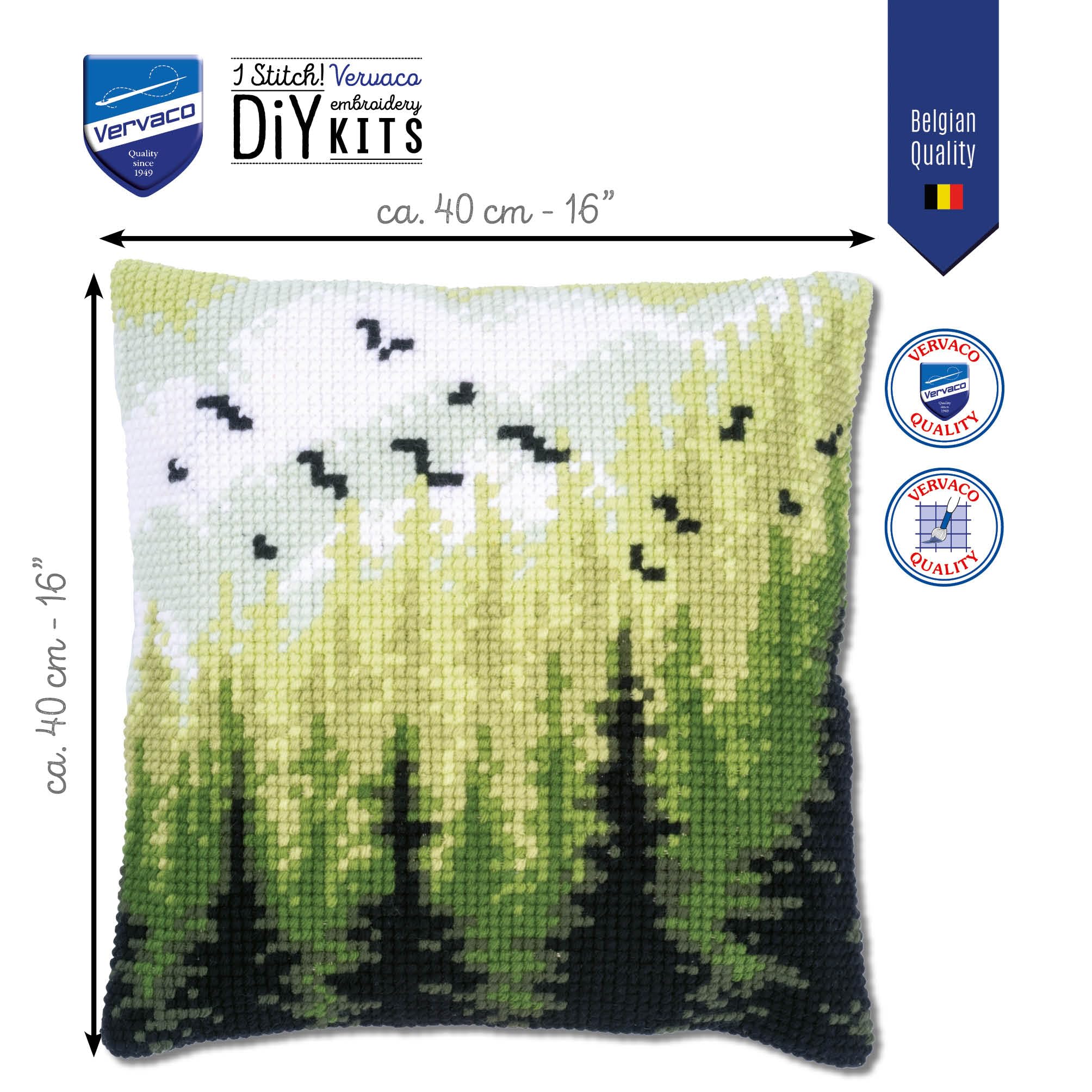 Canevas Peint Fils Acrylique Kit Point De Croix Coussin Fleur Orange Vervaco - 40x40cm, Tout Inclus