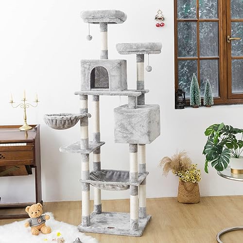 Miniatura 7 de Kilodor Árbol alto para gatos, torre para gatos de 75 pulgadas, condominio de varios niveles con hamacas grandes, postes rascadores, perchas de