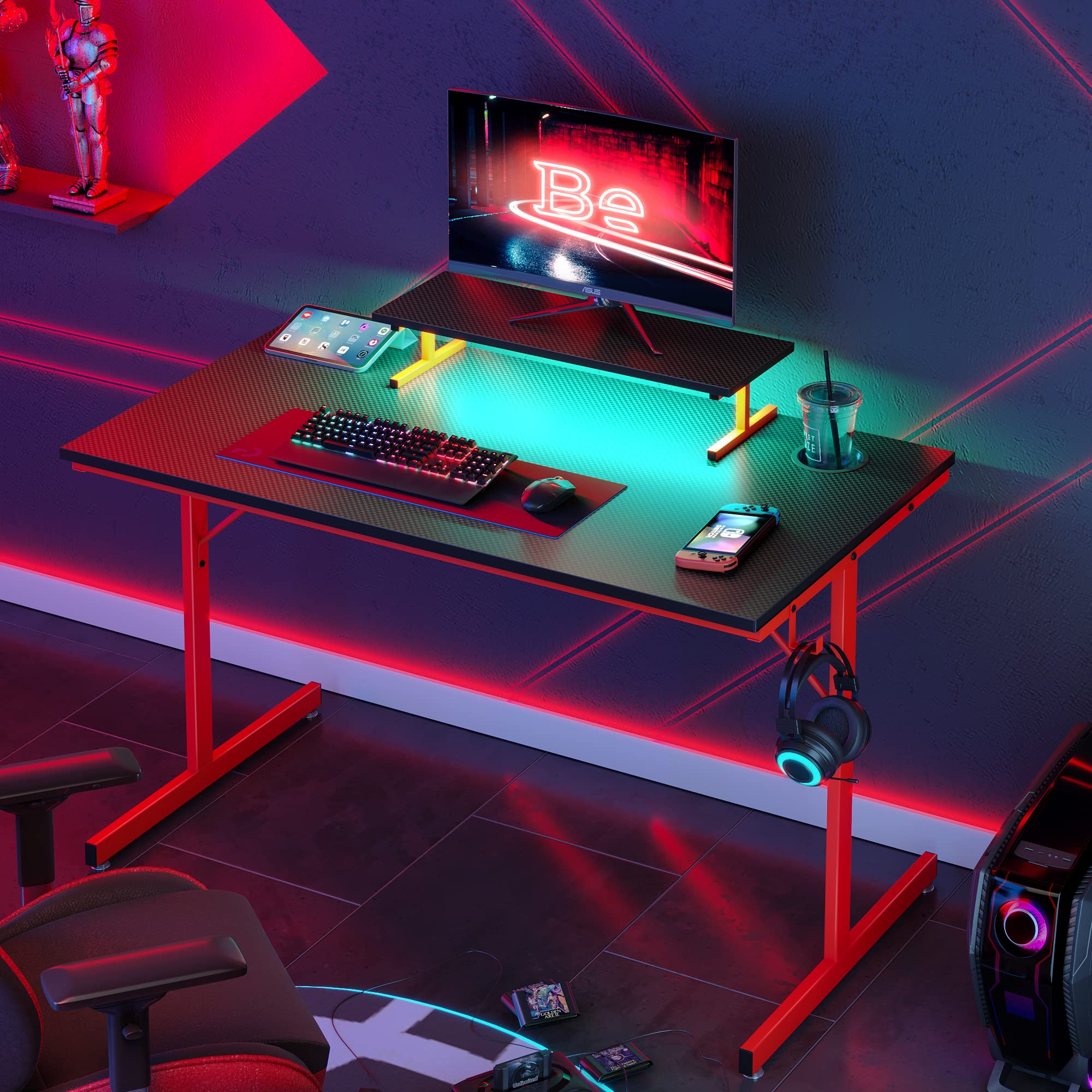 Amazon | Bestier デスク 幅112㎝ パソコンデスク ゲームデスク 