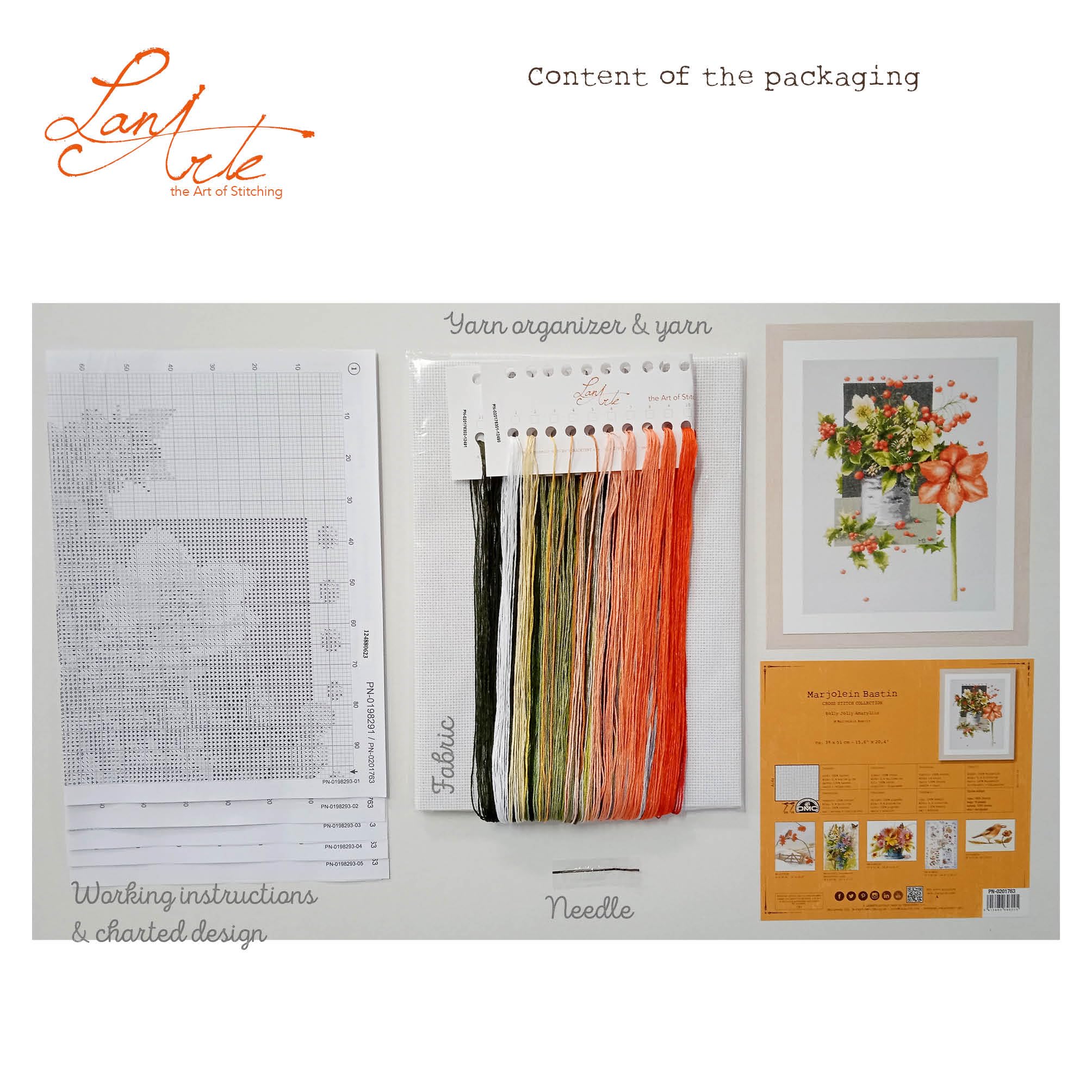 Lanarte Kit Punto Croce Contato HOLLY JOLLY AMARYLLIS Decorativi Per Pareti ca. 39 x 51 cm Set Fai Da Te Creativo Adulti Ricamo Casa Decor Arte Da Parete Kit Per Hobby Cross Stitch