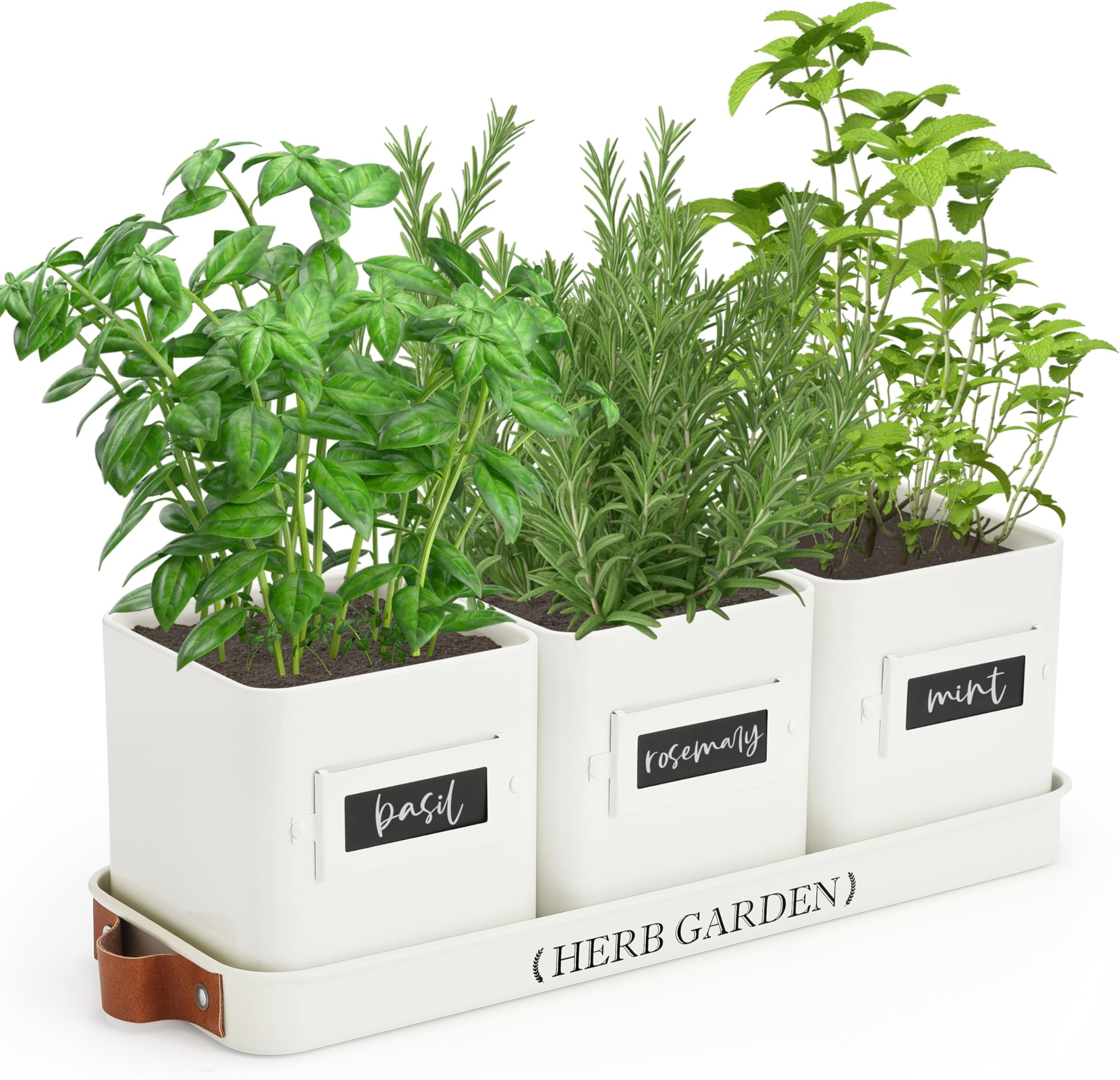 PERFNIQUE Indoor Herb Garden, Herb Garden Planter Set with Tray, Farmhouse Indoor Plant Pots, Windowsill Herb Garden with Drainage(Planter only) for Indoor/Outdoor, Window Pots(White)