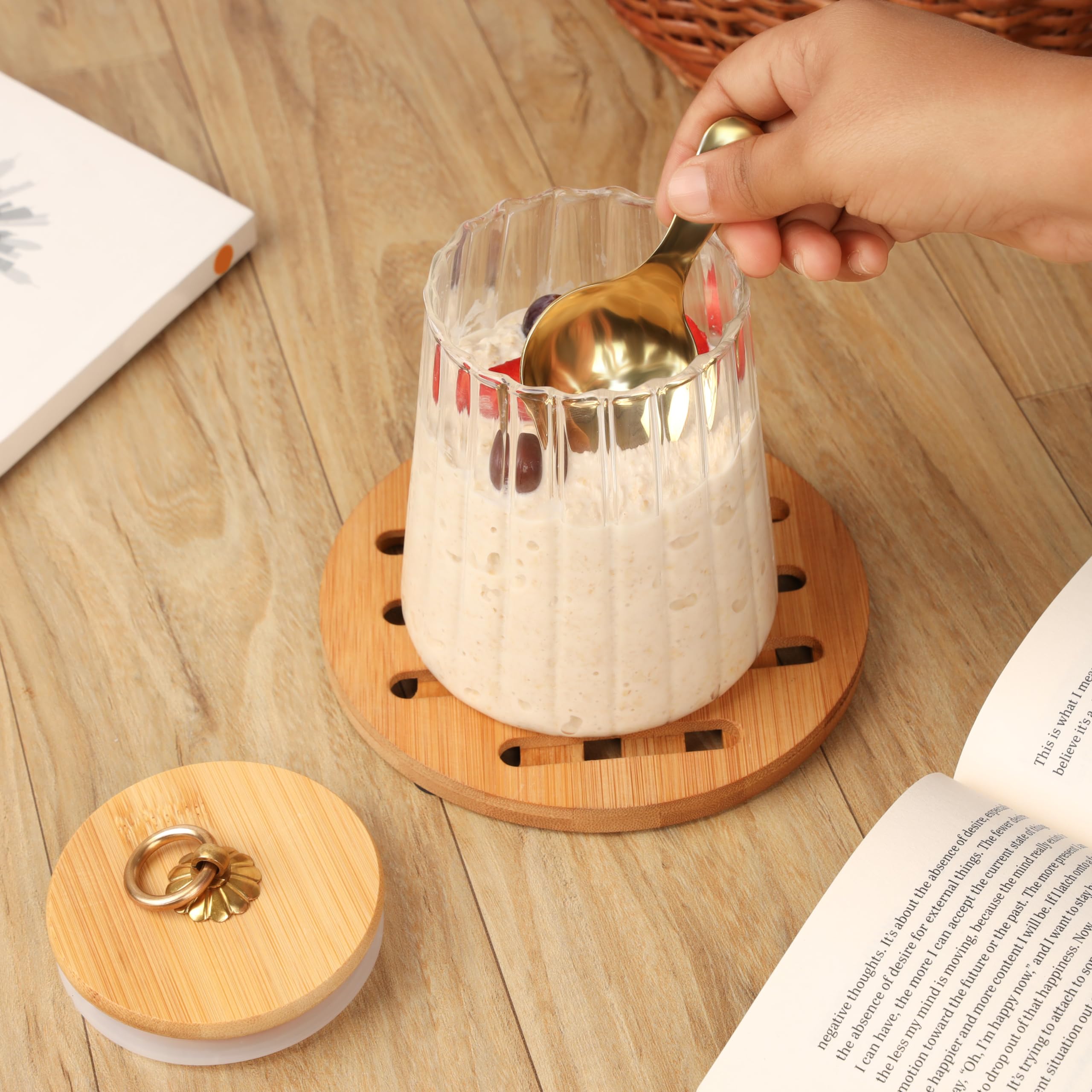 Belle Vous Barattolo Vetro con Coperchio - Contenitore Ermetico per Alimenti in Vetro 1100 ml - Barattolo Cucina e Dispensa Coperchio in Bambù - Biscotti Farina Pasta Riso Caffè