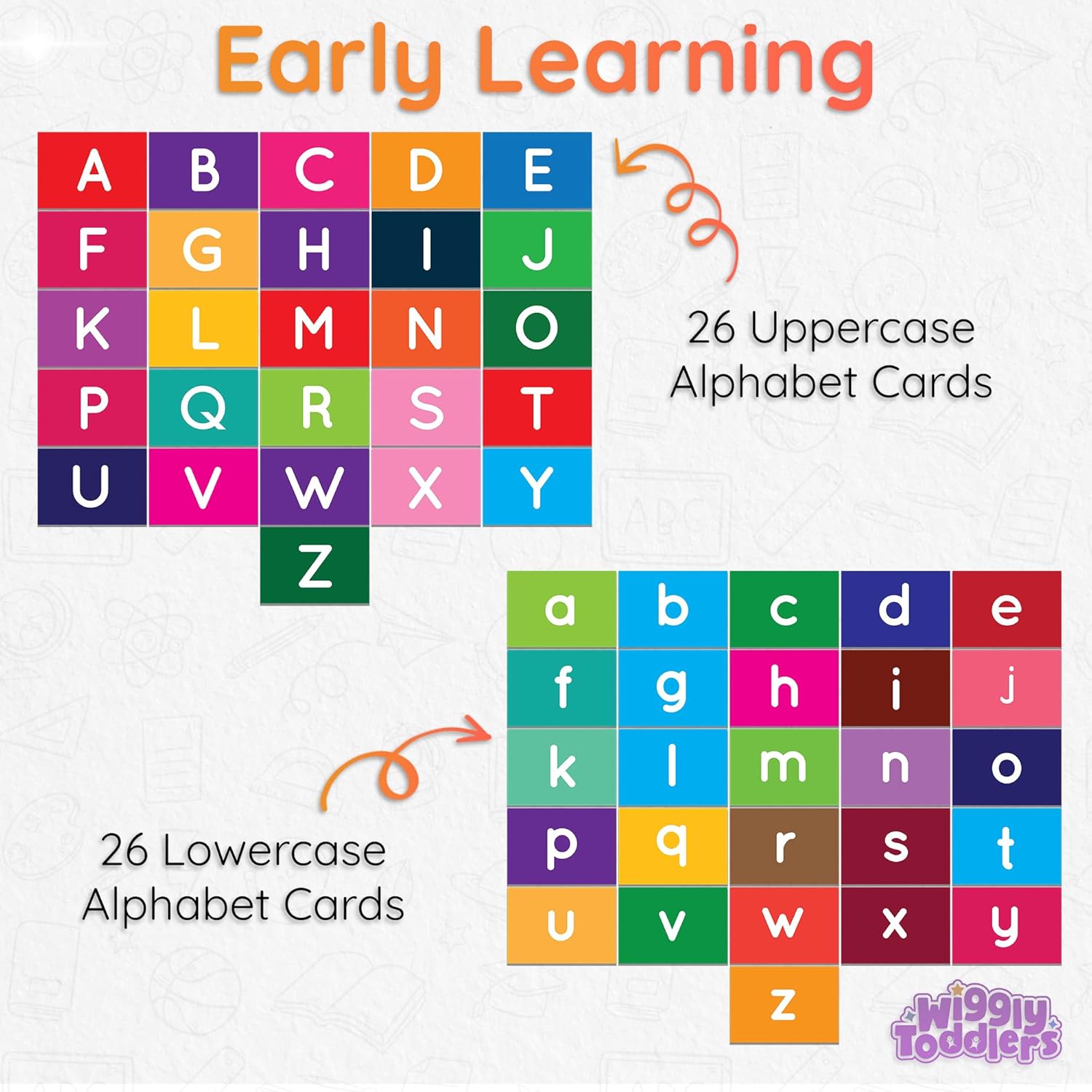 Large Alphabet ABC Flash Cards for Toddlers 2-4 Years - 52 Flashcards - 26 Uppercase & 26 Lowercase Cards with Large Letters - ABC Learning Flashcards with Animal Themes for Age 2-4