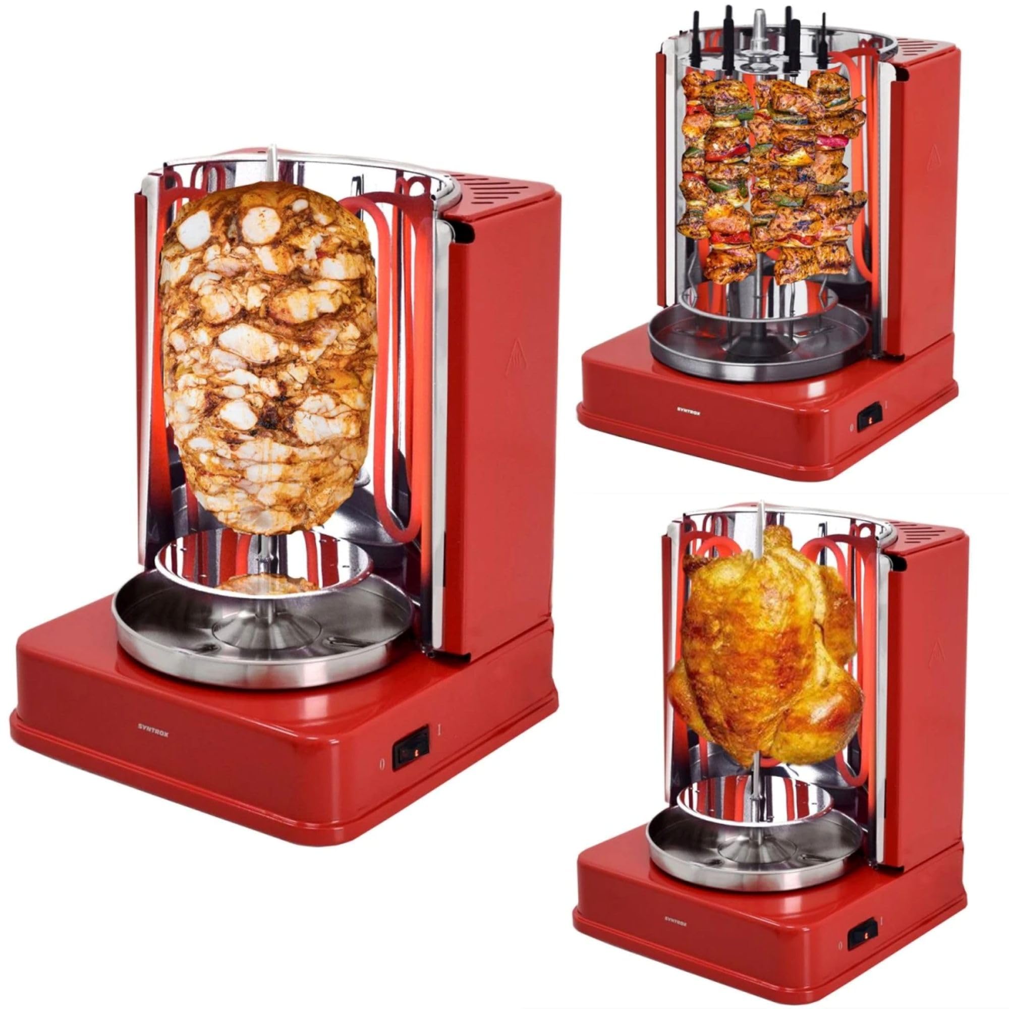 Syntrox Dönergrill Quandira 1400W - Rotisserie Grill für Döner, Hähnchen, Fisch & Gemüse - Gyrosgrill mit 6 Drehspießen - Elektrischer Drehgrill für Zuhause - Komplettset mit Zubehör