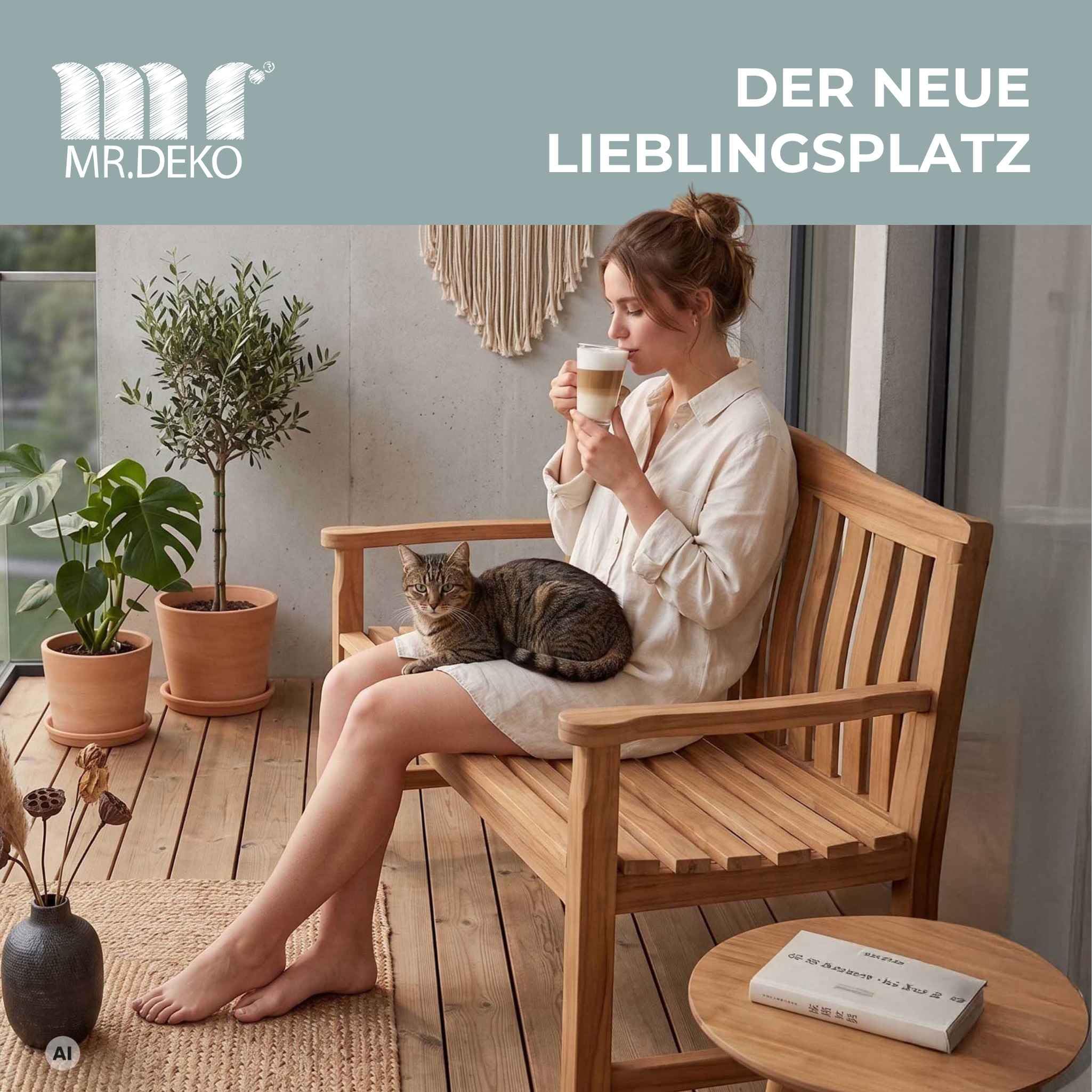 MR. DEKO Gartenbank wetterfest Sitzbank Holz Korfu Design 120x60x94cm