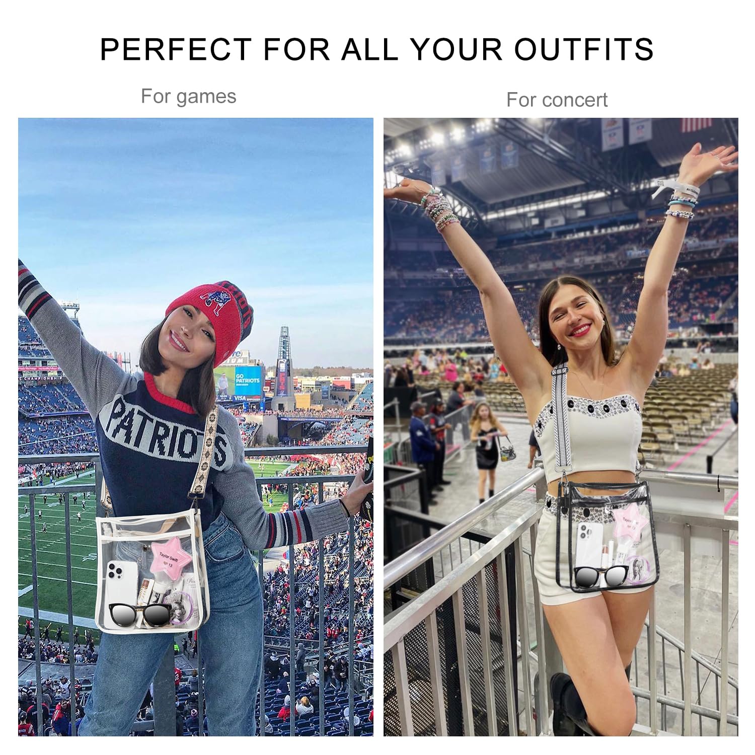 Bluome Clear Bag for Stadium Events 12 x6 x12, Clear Crossbody Purses for Women Concerts Stadium Approved Work Beach with Adjustable Guitar Strap