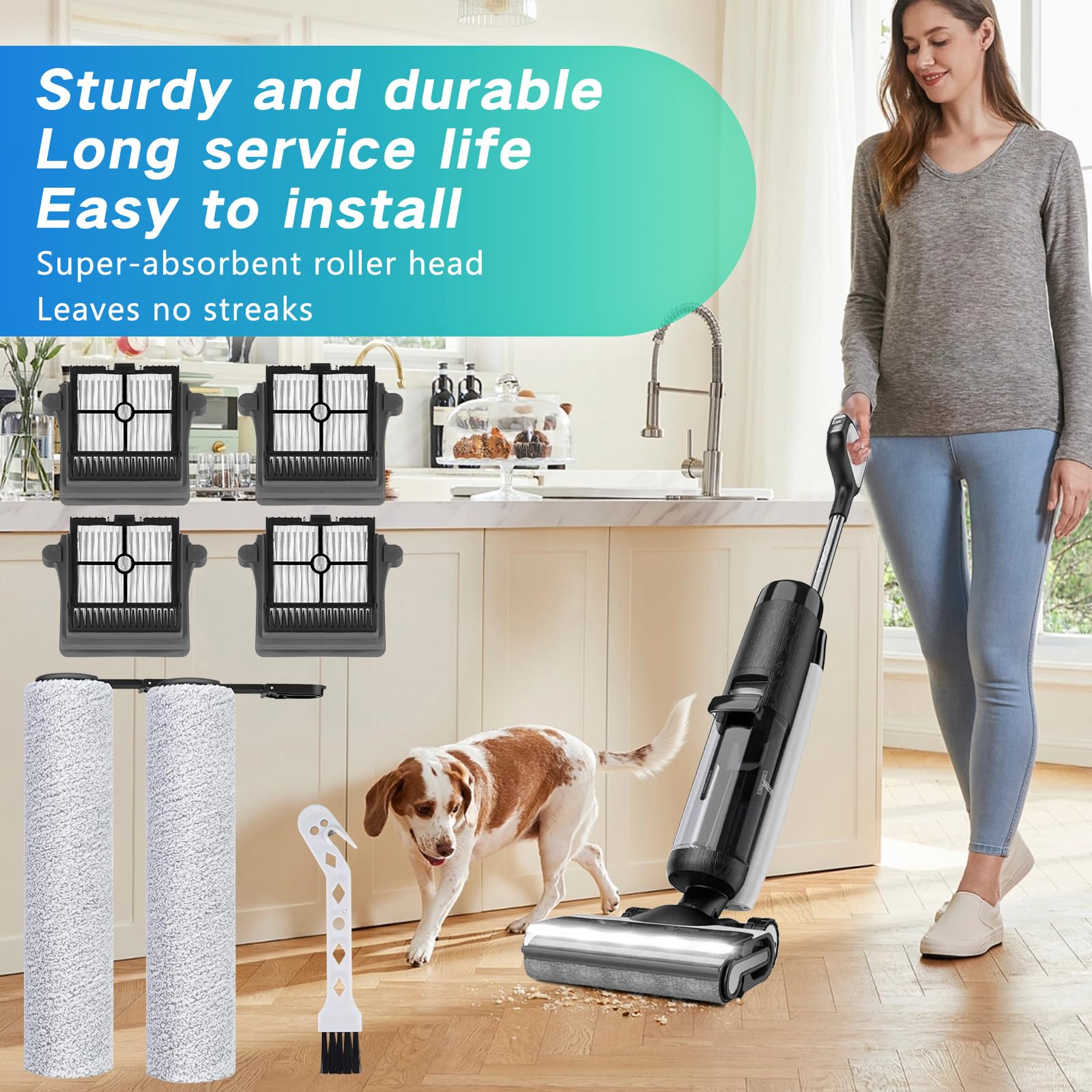 Tylko wersja 2 rolka szczotki i filtr do odkurzacza Tineco Floor One S7 PRO / S6 akcesoria do odkurzacza na mokro i na sucho, 7-częściowy zestaw części zamiennych, 2 rolki szczotki + 4 filtry