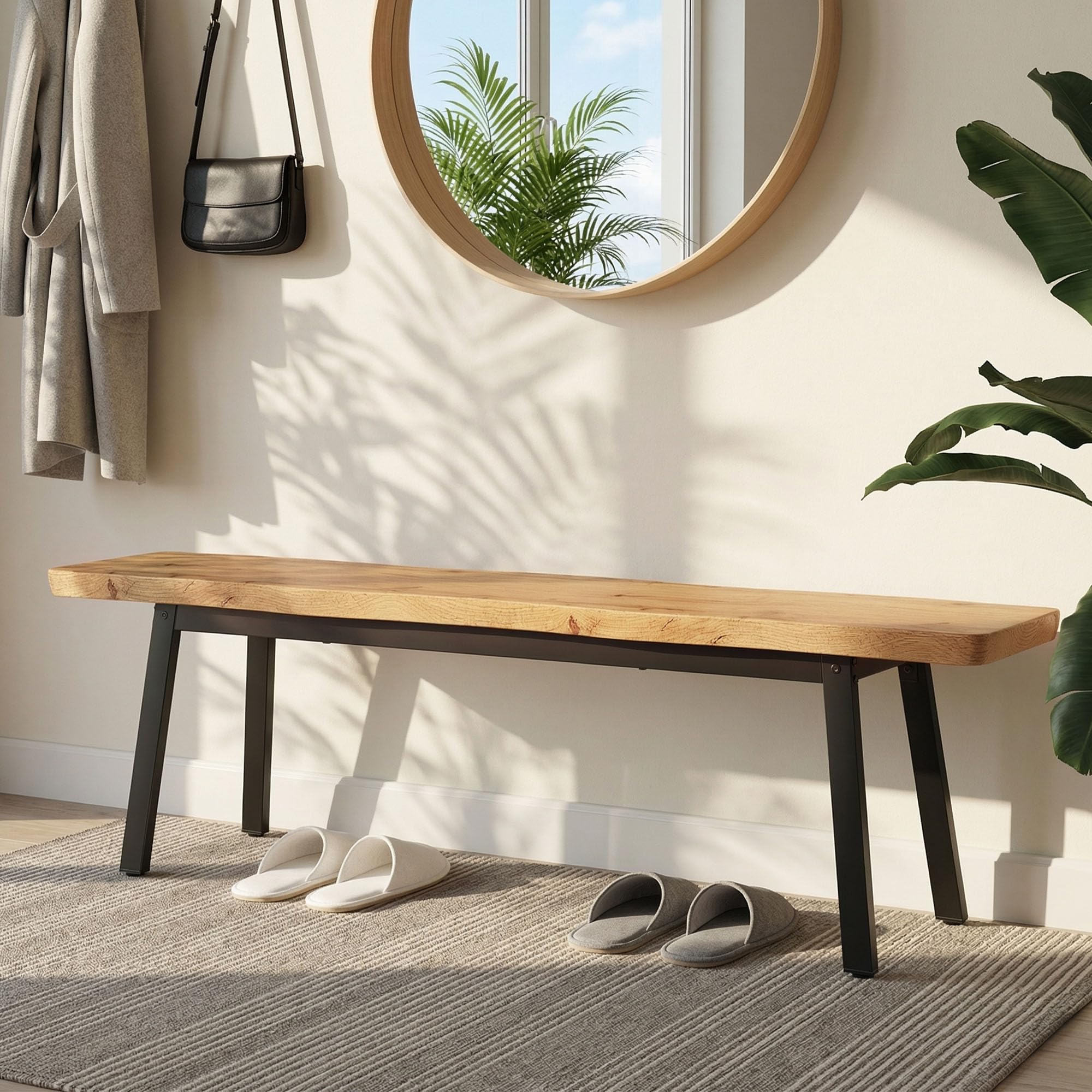 FUQARHY 59” Farmhouse Dining Bench Pair of 2, Long Kitchen Benches | 6-8 Person, Wave Design Kitchen Table Benches, Entryway Bench, Indoor Bench