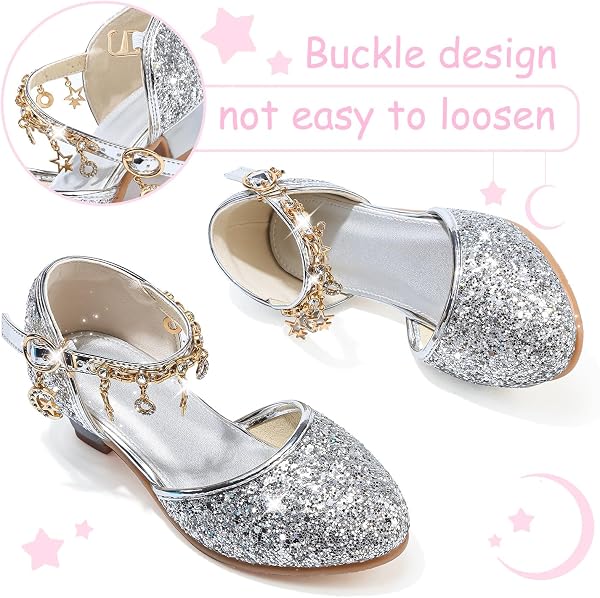Chaussure Princesse Fille Paillettes Déguisement Talon Haut Cosplay Mariage Noël Anniversaire Cérémonie Fête Danseuses Ballerines Sandale Crystal Bling - 5