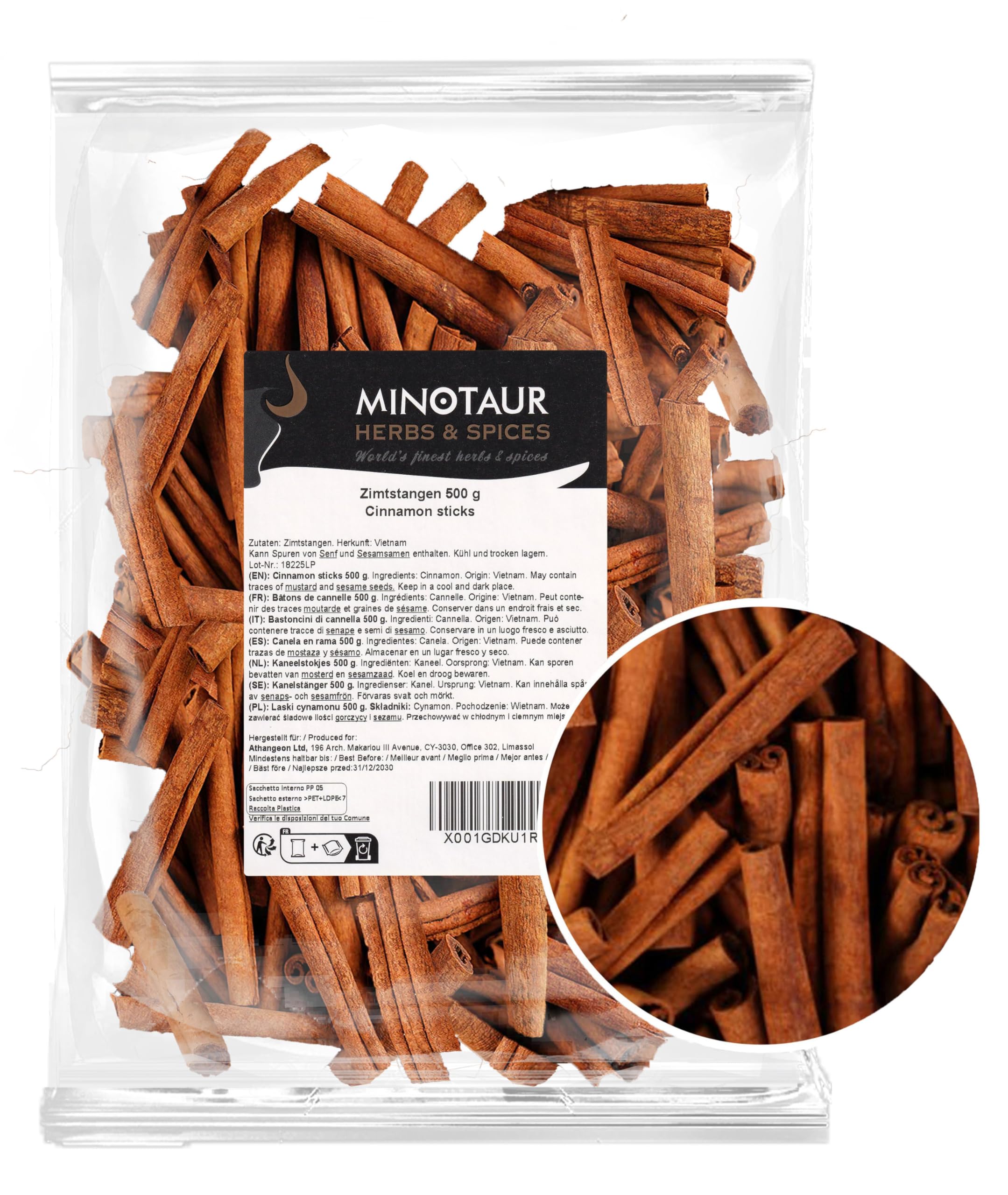 Minotaur Spices | Bâtons de cannelle 2 x 500 g (1 Kg) | env. 160-170 pièces | env. 8 cm de long