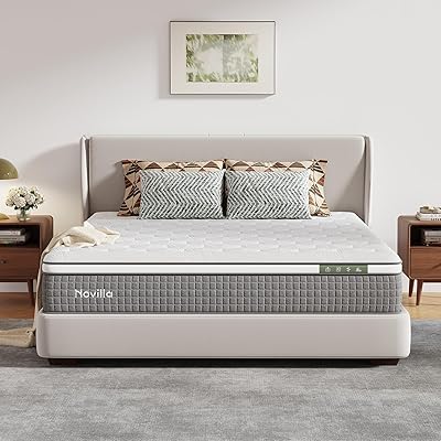 Novilla King Size Mattress 10 Inch,Hybrid Mattress King with Gel Memory Foam, Cool-Touch Nylon Cover & Pocketed Coils for Targeted Zones Support & Deep Restful Sleep CertiPUR-US Certified