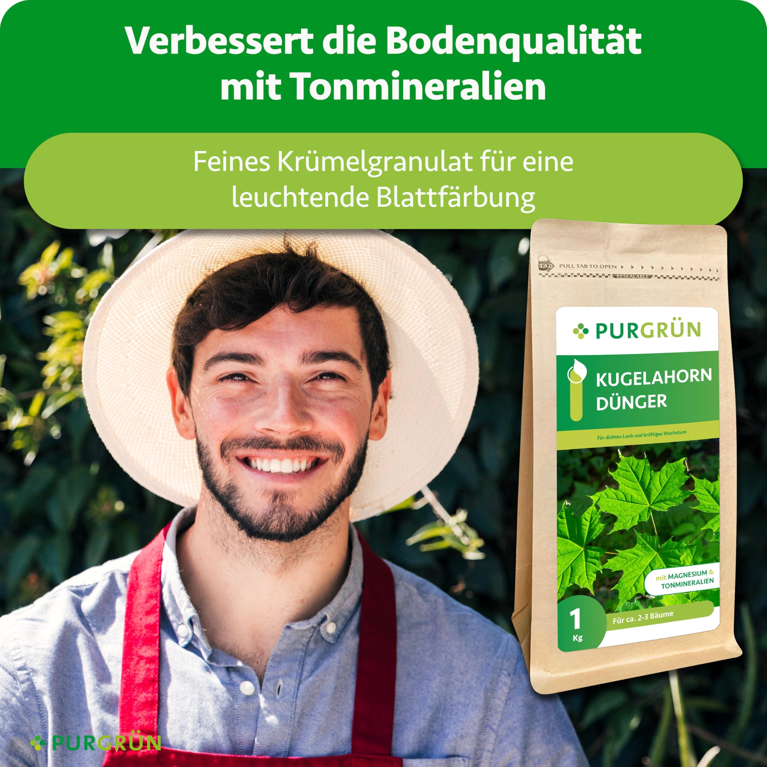 Kugelahorn-Dünger 1 kg – Organisch-mineralische Rezeptur – Feinkörniges Krümelgranulat – NPK 8+4+5 – Extra Magnesium für eine leuchtende Blattfärbung – Verbessert die Bodenqualität