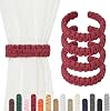 NICEEC 4 Pack Natural Cotton Rope Curtain Tiebacks Farmhouse Rustic Style Decorative Drape Tie Backs Handmade Braided Curtain Holdbacks for Home & Office SheerLight Weight Drapery C-Wine Red