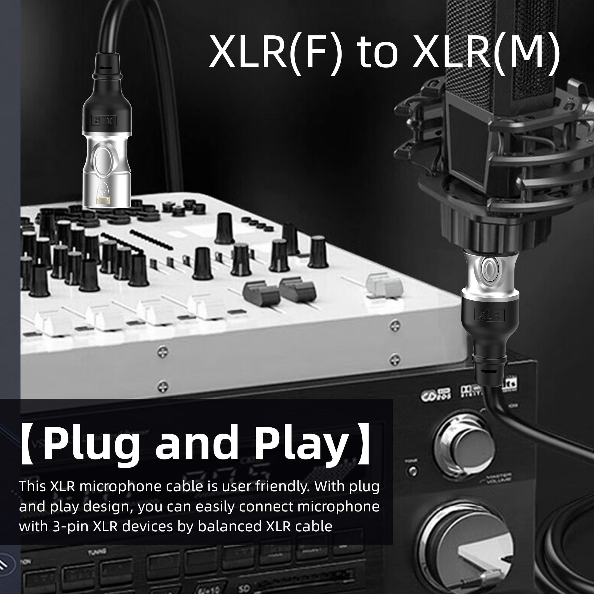 Cables XLR de 6 pies, 4 unidades, macho a hembra, chapado en oro, cable de micrófono de 3 pines para estudio de grabación, altavoz, podecast en casa, estudios de grabación