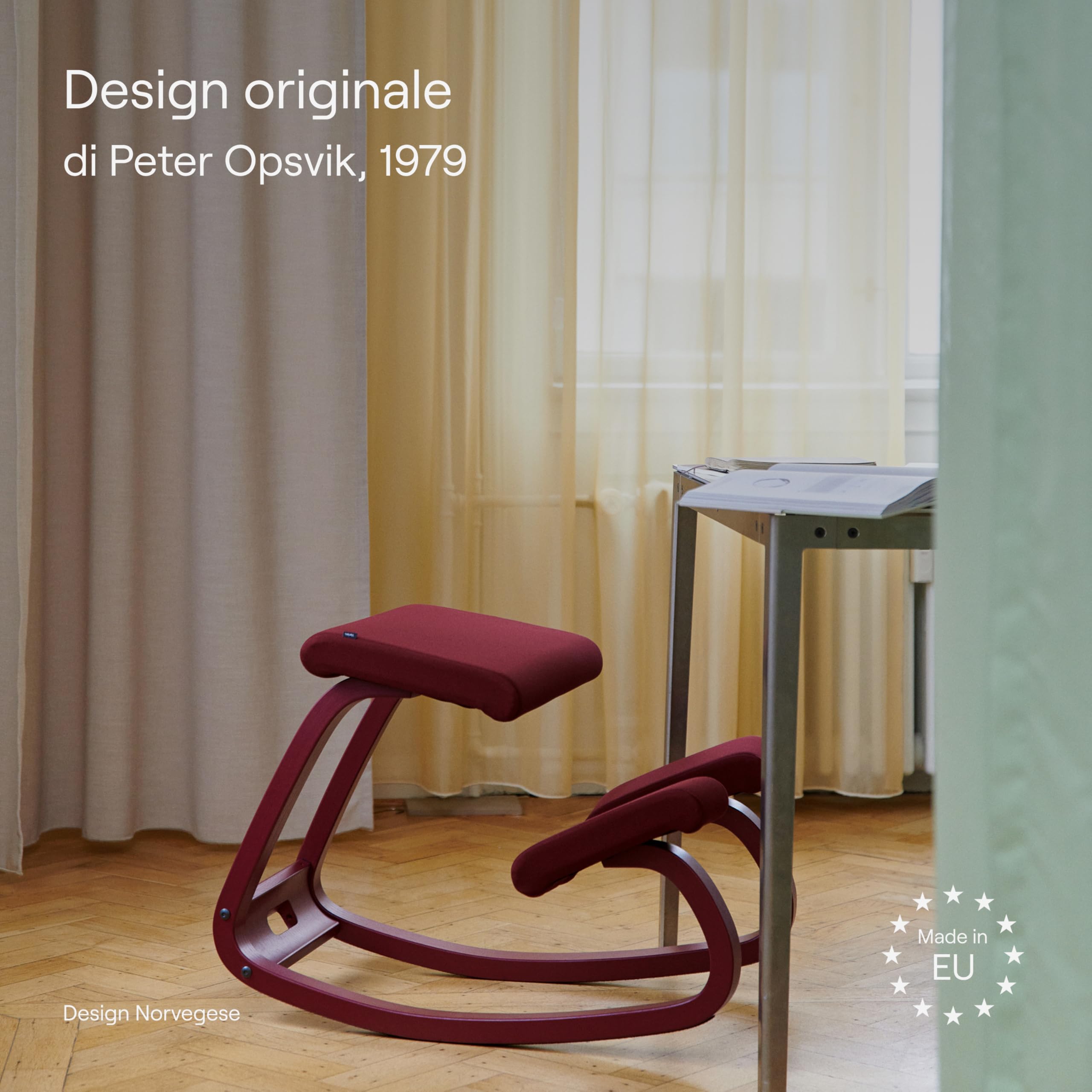 Varier Variable Balans Sedia Ergonomica Legno Naturale/Blu Movimento Naturale Postura Ufficio Casa Studio 10 Anni Garanzia Qualita