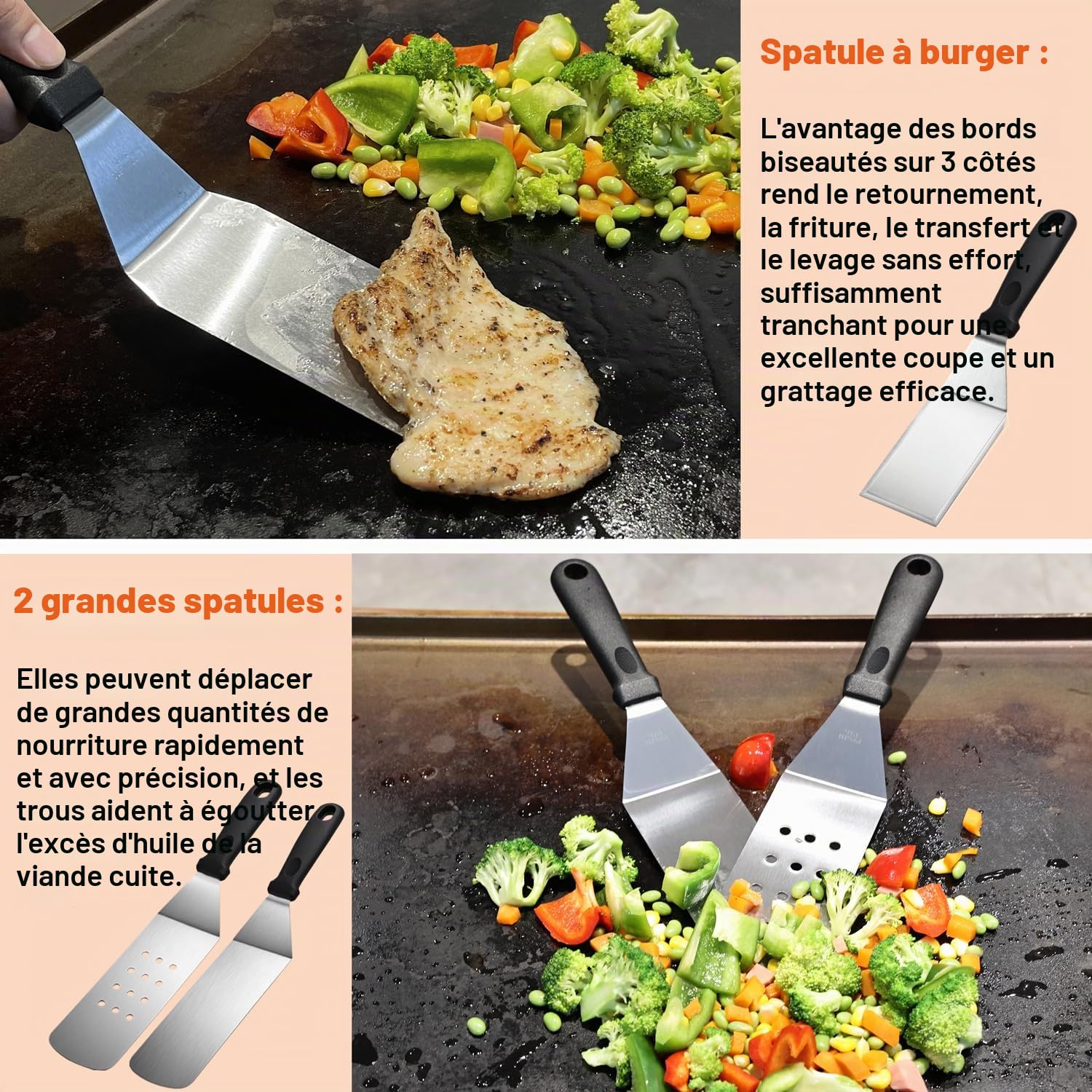 Kit d'accessoires de Barbecue Professionnels 38 Pièces Acier Inoxydable avec Pince, Presse à Hamburger, Sac de Transport