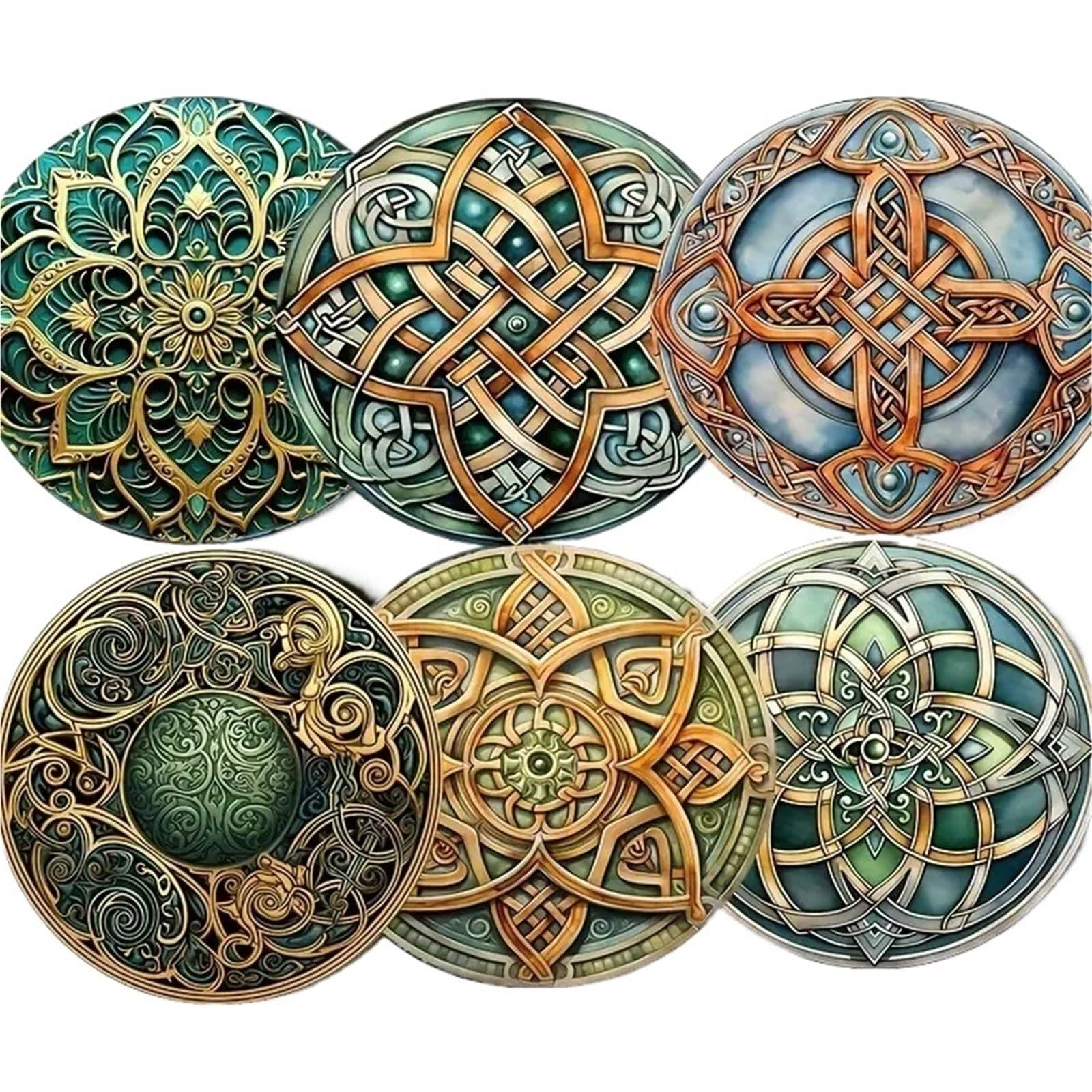 Wooden Round Coasters 6Pcs Mandala Pattern Wooden Coasters