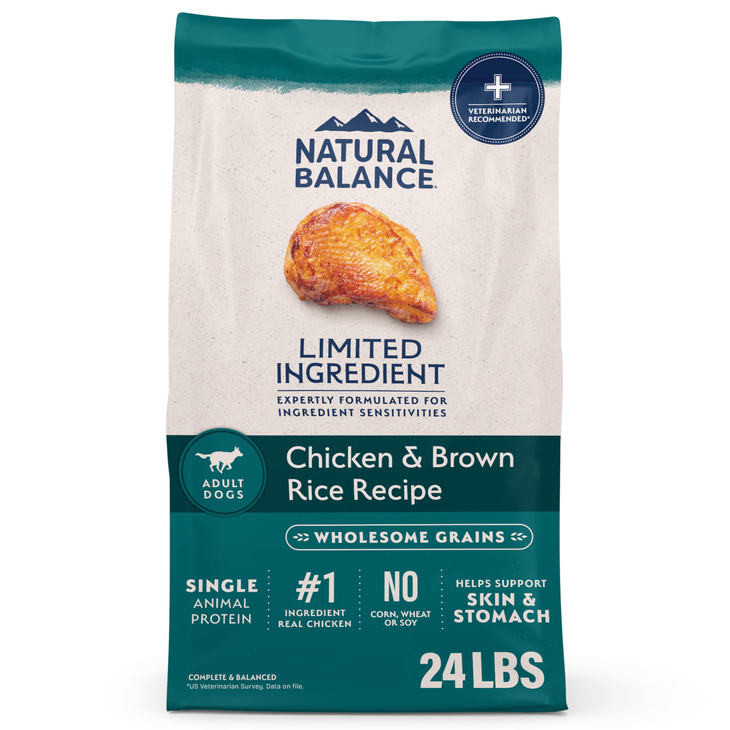Natural Balance Limited Ingredient Adult Dry Dog Food with Healthy Grains, Chicken & Brown Rice Recipe, 24 Pound (Pack of 1)