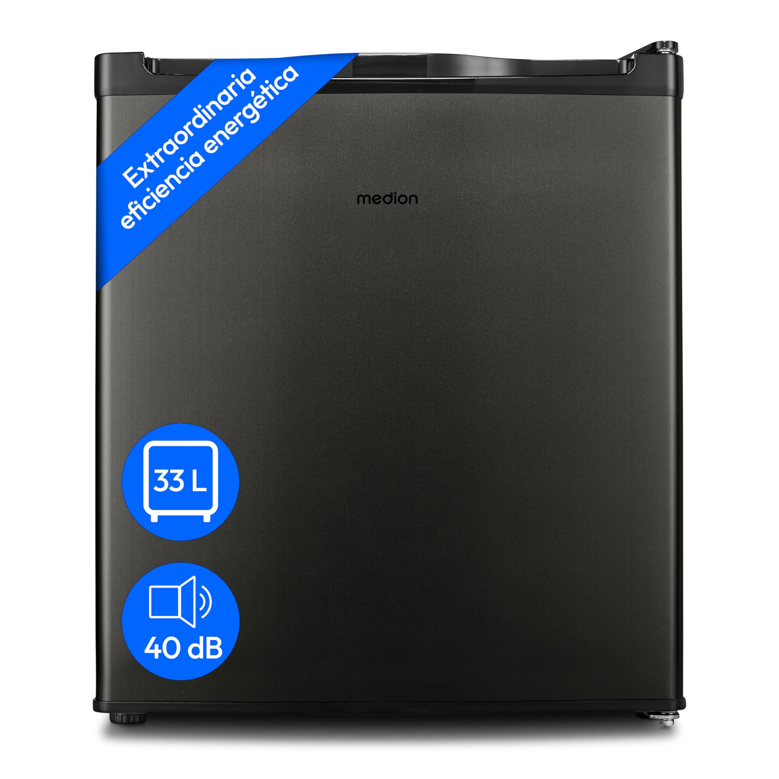 MEDION Minicongelador (33 litros de capacidad, 51 cm de altura, patas regulables en altura, tirador encastrado, ajuste manual de la temperatura, 4 estrellas, MD37675) gris