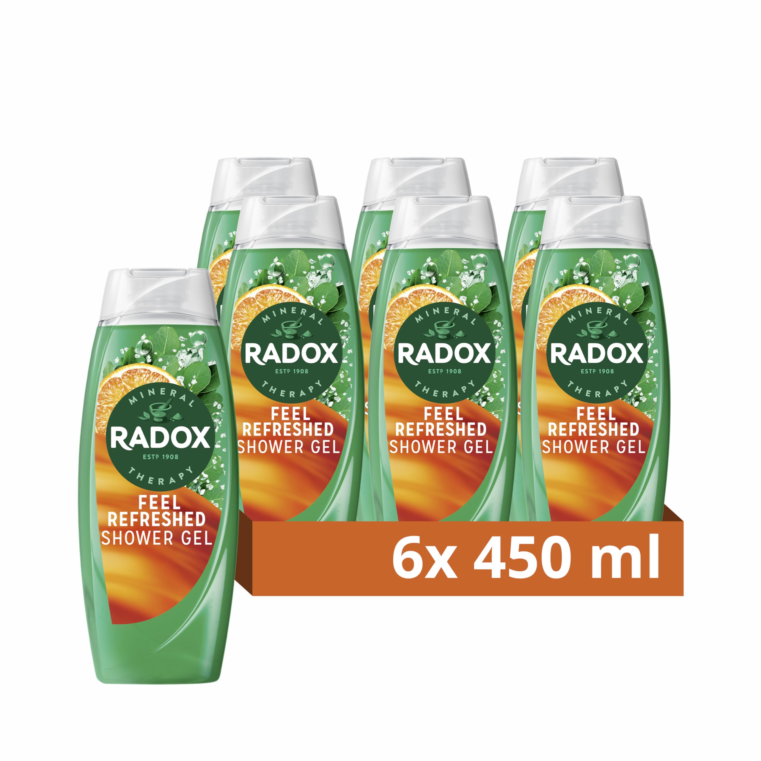 Radox Mineral Therapy Feel Refreshed Body Wash shower gel with a eucalyptus & citrus fragrance for a refreshing shower experience 6x 450 ml