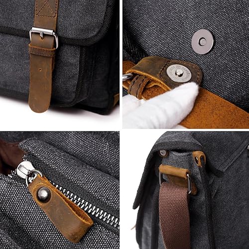Miniatura 16 de Bolso de hombro para hombres, bolso mensajero de lienzo militar clásico de Berchirly, de 13.3–17.3 pulgadas, de regreso a la escuela Verde