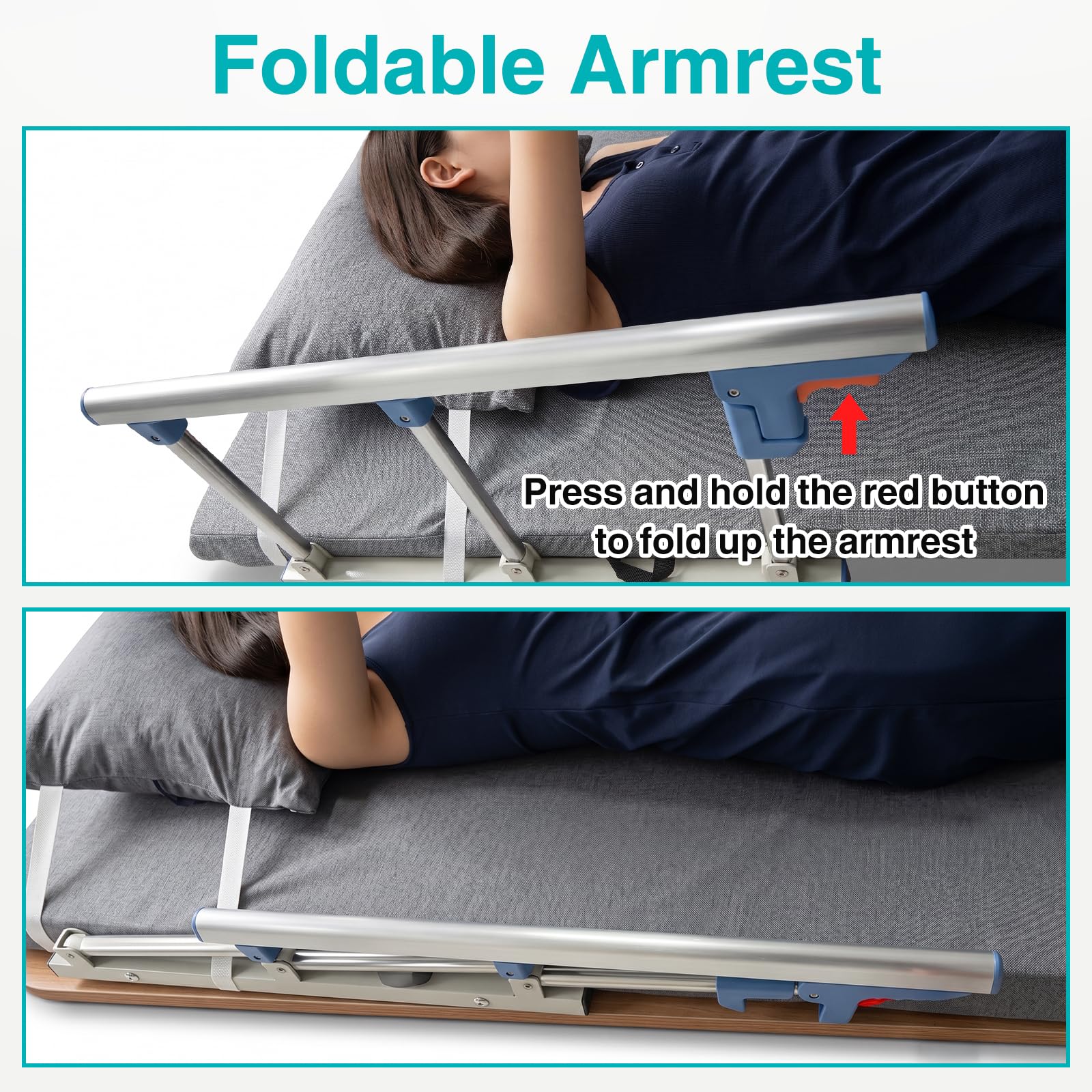 Respaldo eléctrico ajustable en 2-80°, hasta 300 kg, 120 x 82 cm, respaldo eléctrico elevable, ayuda eléctrica para cama con reposabrazos plegable para personas mayores/embarazadas