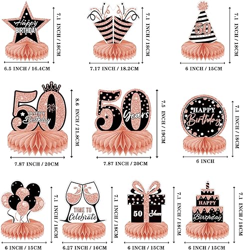 Miniatura 2 de 10 piezas de decoración de cumpleaños número 50 color oro rosa para mujeres, centros de mesa de feliz cumpleaños 50, suministros de fiesta,