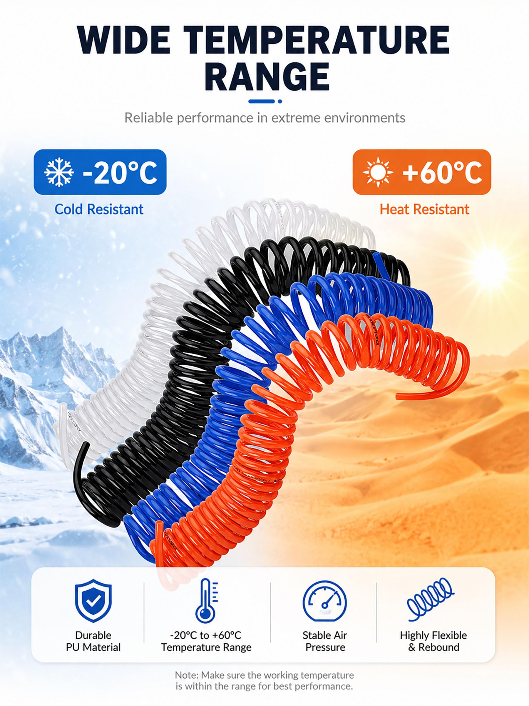 Tubo dell'aria a spirale in PU nero 10mm OD 6,5mm ID Lunghezza 3-15 metri