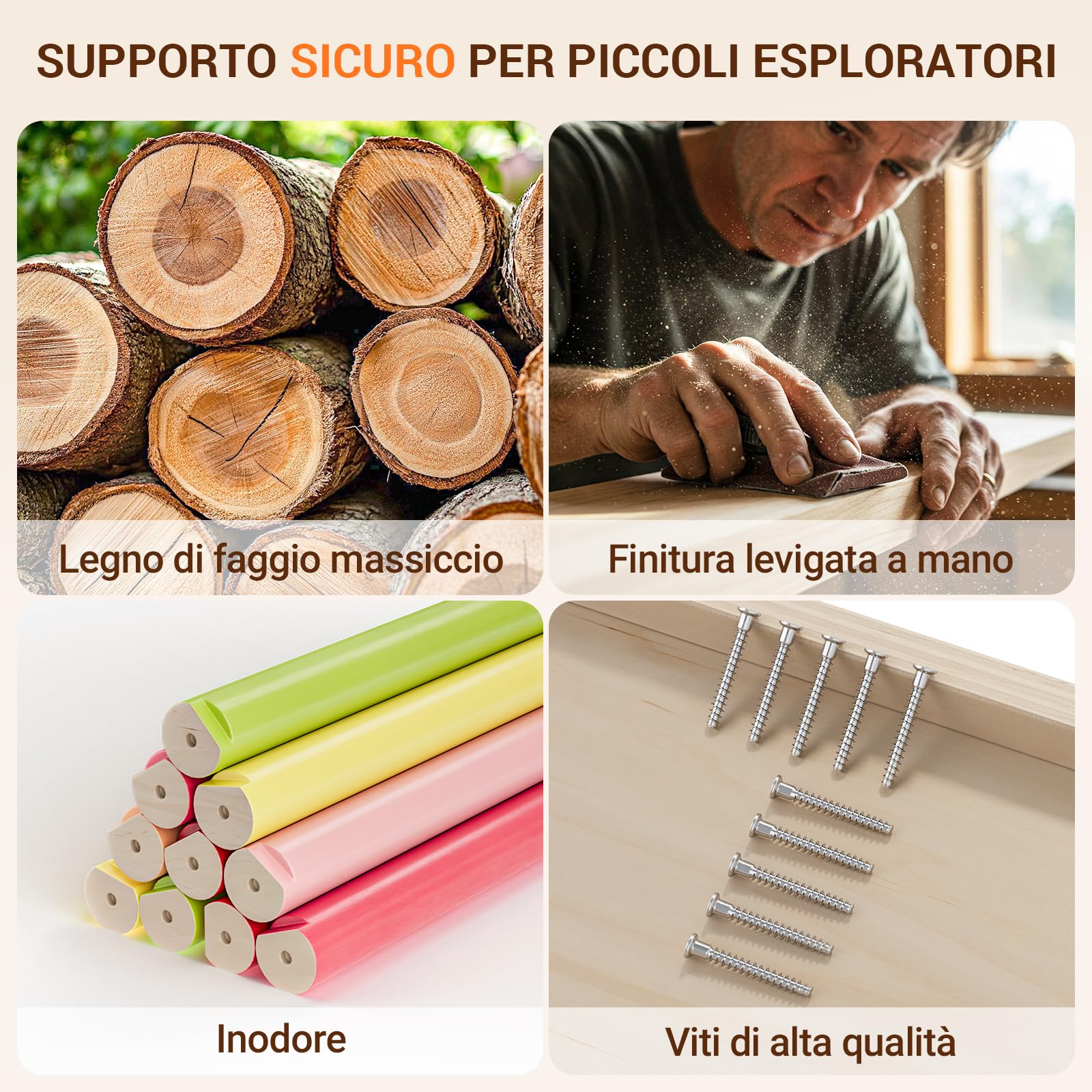 COSYLAND Set Arrampicata per Bambini 8-in-1, L, Colori Caldi | Con triangolo da arrampicata, arco educativo, scivolo e rampa, struttura pieghevole salvaspazio, adatto da 18 mesi-6 anni