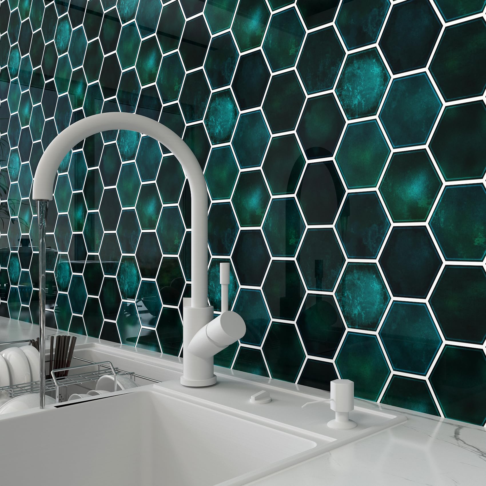 Livelynine Paraschizzi Cucina Adesivo Verde Piastrelle Adesive Cucina Effetto Marmo 32 Piastrelle 30x30CM Mattonelle Adesive Bagno Muro Verde Piastrelle Adesive Bagno 3D Rivestimento Parete Adesivo