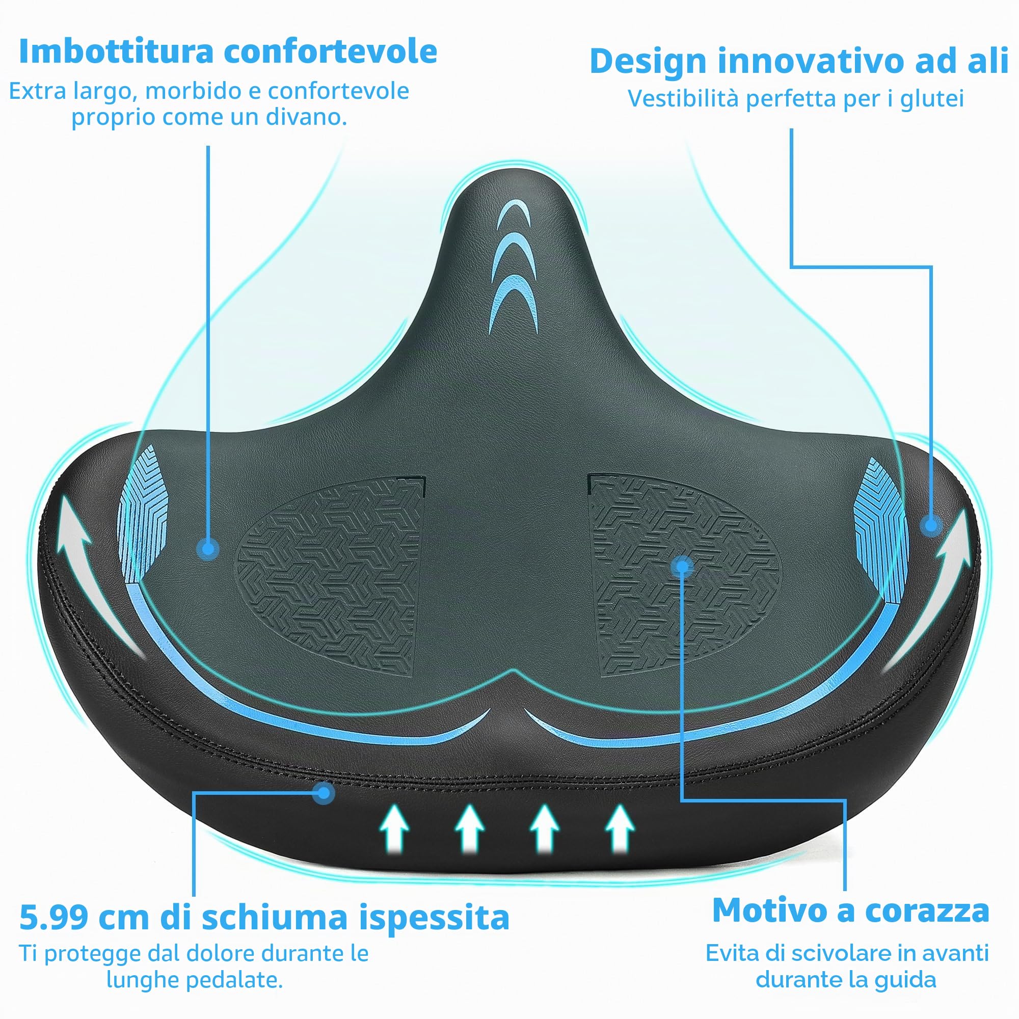 CDYWD Extra Larga Sella Bici Comoda Uomo e da Donna, Sellino Bici Morbido per Antiprostata, Con Sospensione, Ergonomica Profilo Alare, Sedile Bici per Biciclette da MTB, City Bike, Ebike, Cyclette