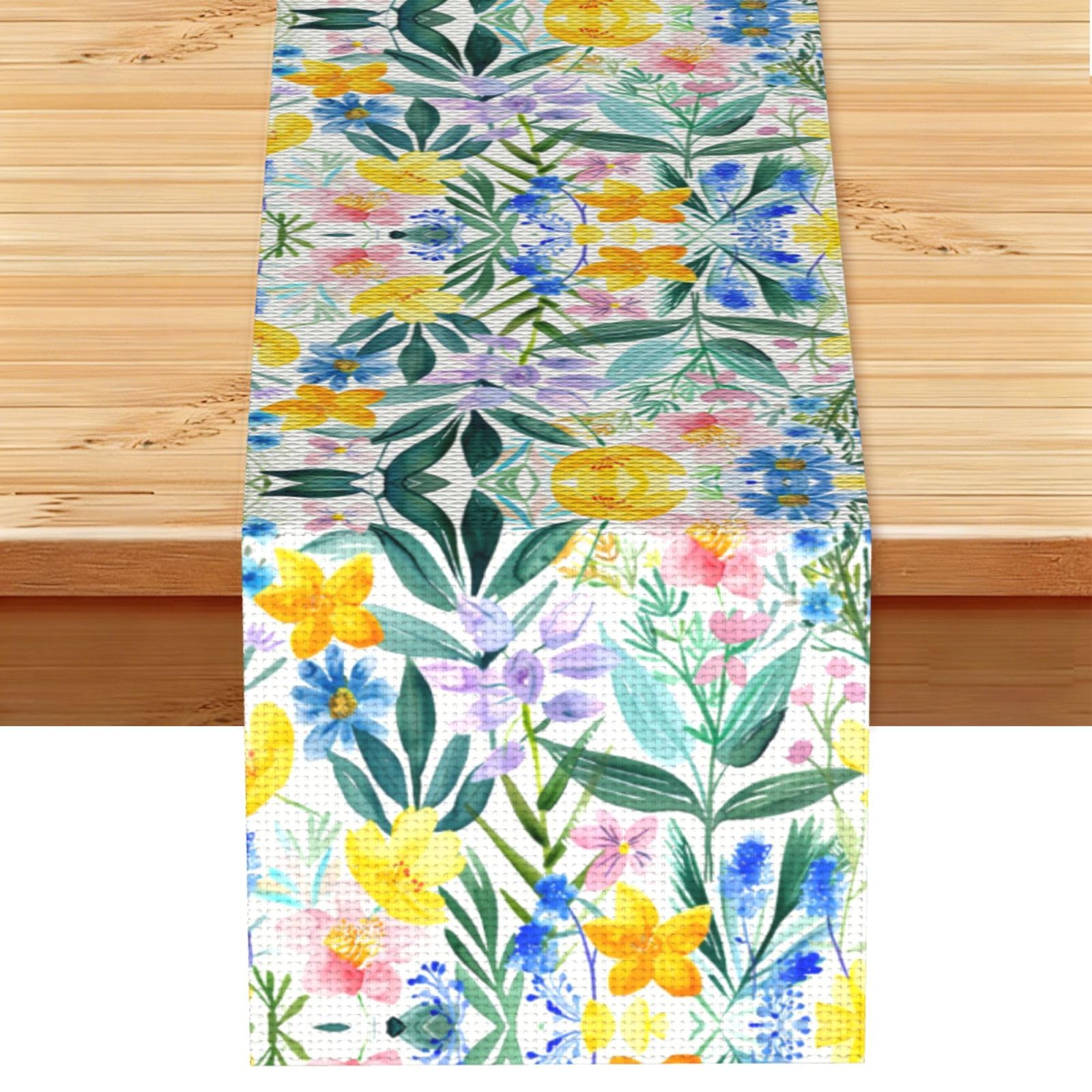 Brisk Watercolor Blooms Printed Table Runner 13 x 72, Wrinkle Resistant Decor for Dining Table Coffee Table Fireplace