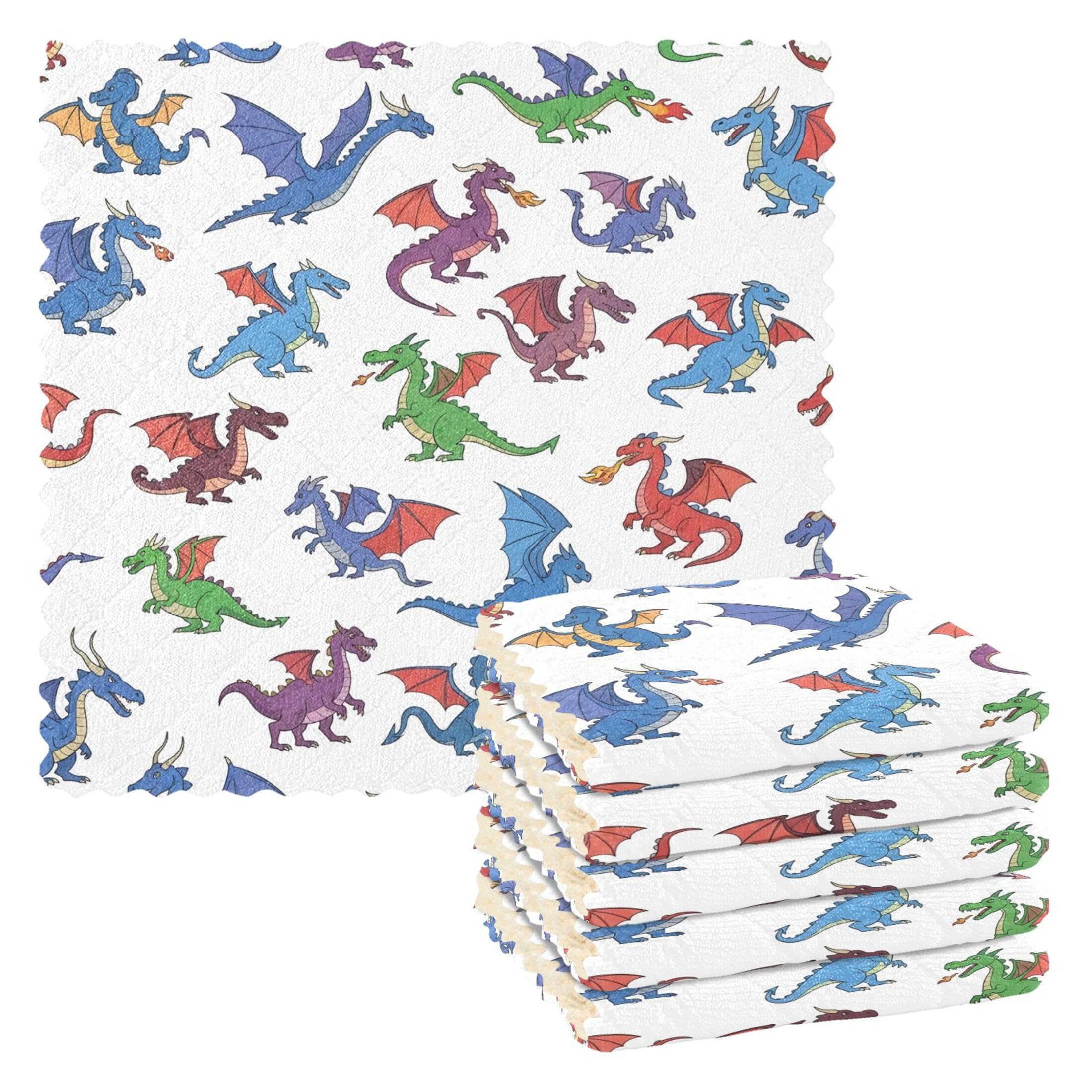 Fuauuyl Dragons Kitchen Dish Towel Set of 6, Soft Absorbent Washable Cleaning Cloths Dish Rags Tea Bar Drying Towels, 11x11 In