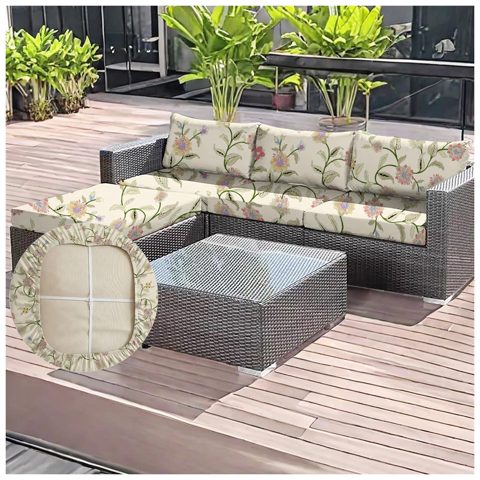 OREZAUQS 2/3/4 Pack Stretch Patio Cushion Covers | Water Resistant Outdoor Cushion Slipcovers | Washable Furniture Protector, Multiple Printed Patterns (D,S (2 PCS))
