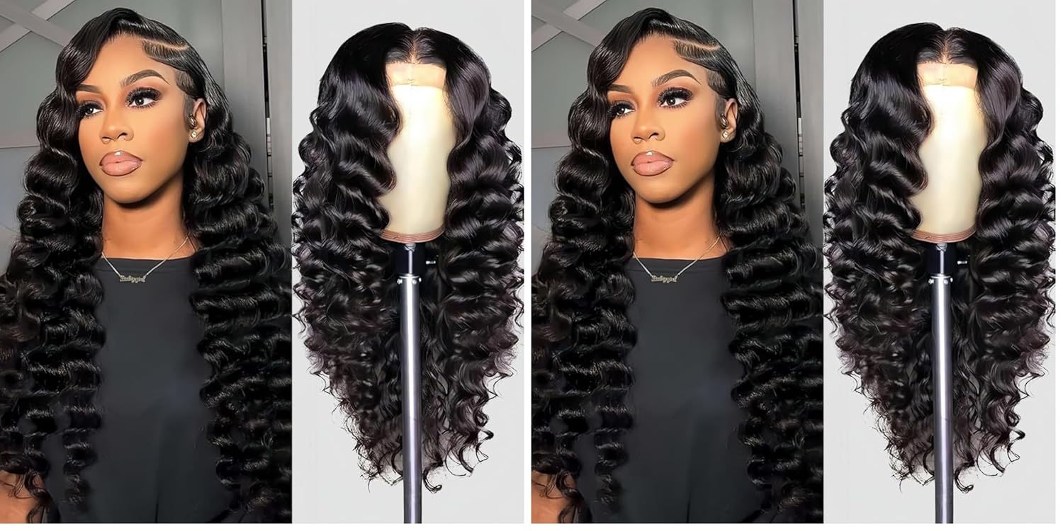 PYY Deep Wave Lace Front Wigs Human Hair Deep Wave Wig 13x4 HD Lace Frontal Wigs for Black Women Glueless Wigs Pre Plucked with Baby Hair 24 Inch (Pack of 2)