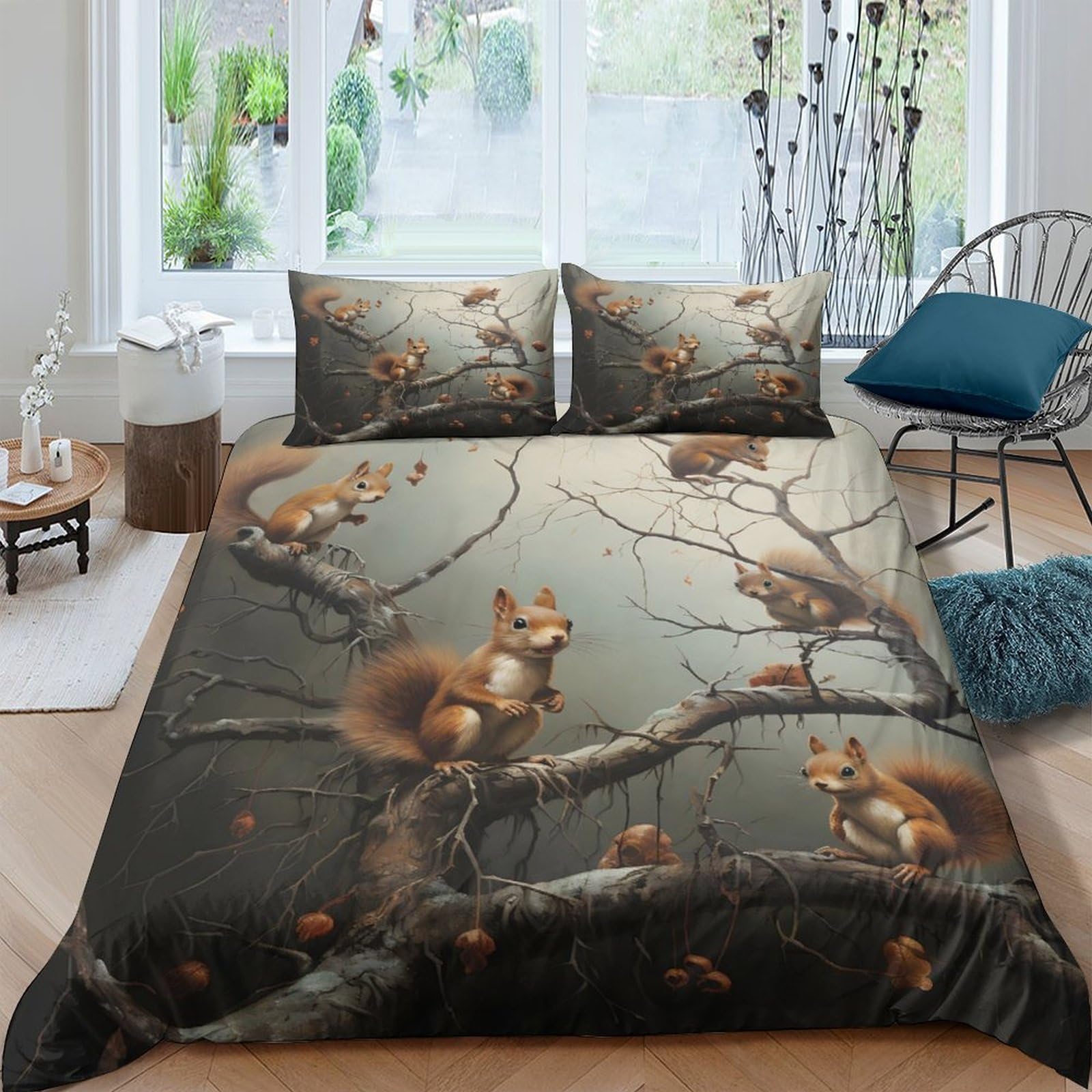 Ctjqhvkz Style-5 3D Printed Squirrel Forest Fitted Sheet Microfiber Soft Anti-Slip Woodland Animals Mattress Cover For Bedroom Decor Single（135X200cm）