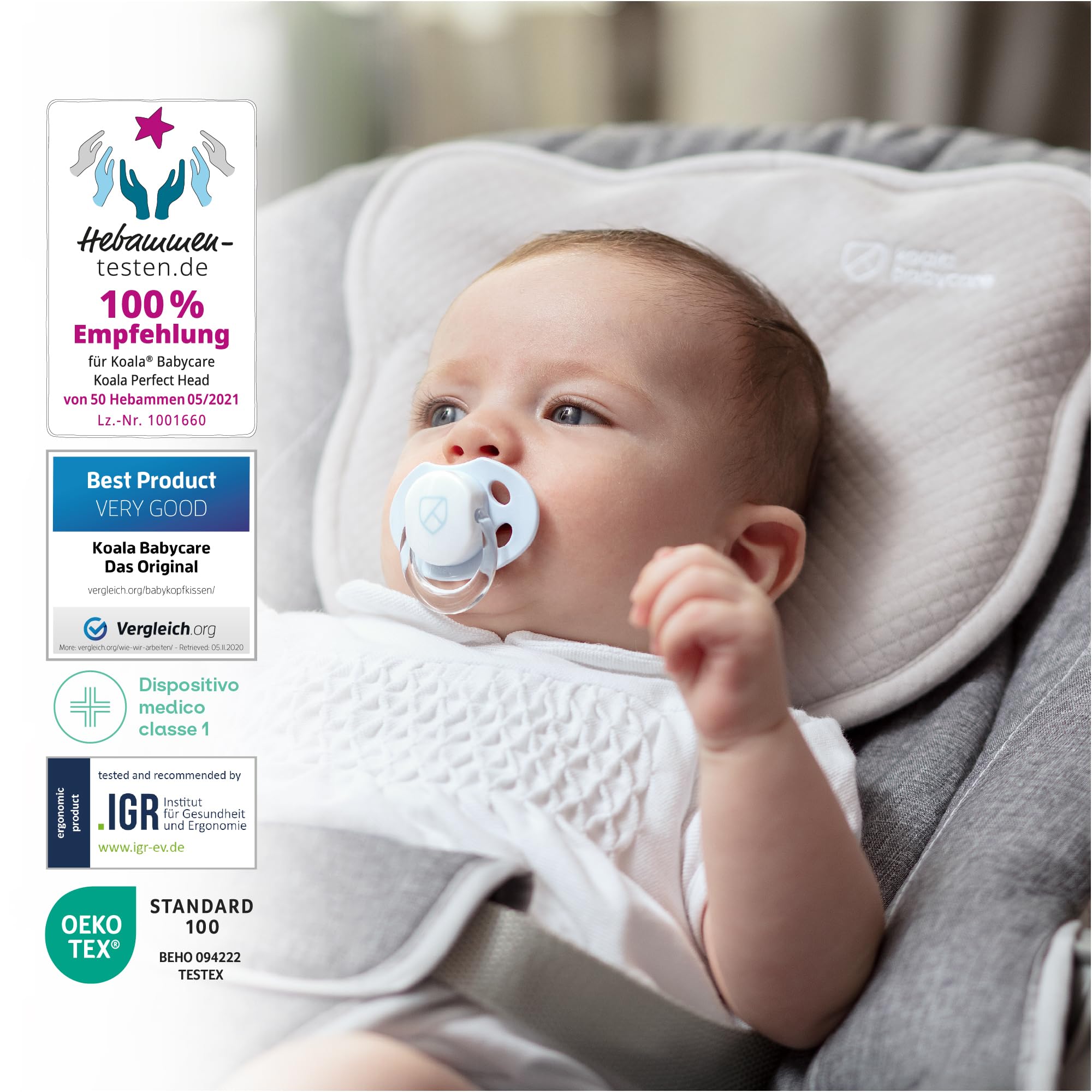 KOALA BABYCARE Coussin bébé par la plagiocéphalie (avec Deux Housses de Protection détachables) pour Aider à prévénir et Traiter la tête Plate à mémoire de Forme perforée Perfect Head
