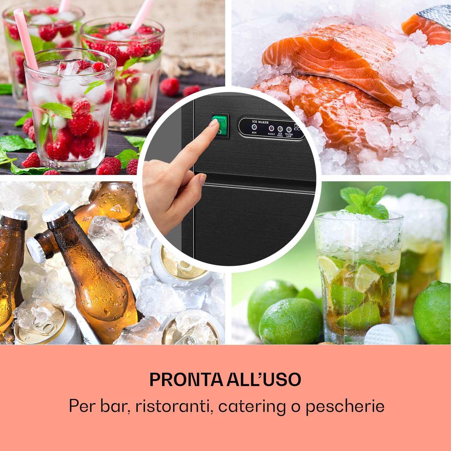 Klarstein Powericer Macchina Ghiaccio Casa 145W, Professionale, Fabbricatore Ghiaccio Secco fino a 20kg, Cubetti di Grandi e Piccole Dimensioni, Serbatoio 3.5kg