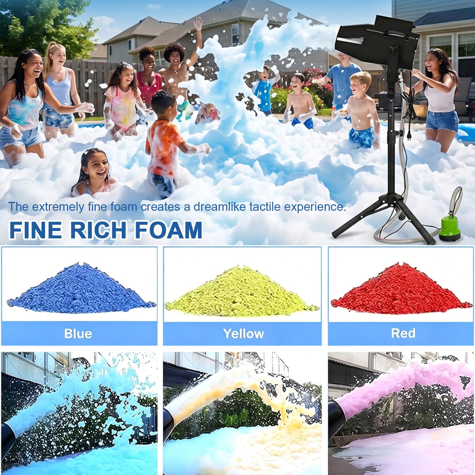 1000W Máquina de Espuma con Efecto de Escenario, con Trípode, ángulo Ajustable, Distancia de 6 a 10 M/área de 80 M², para Fiestas, Eventos, Diversión en la Piscina y Cumpleaños Privados Black
