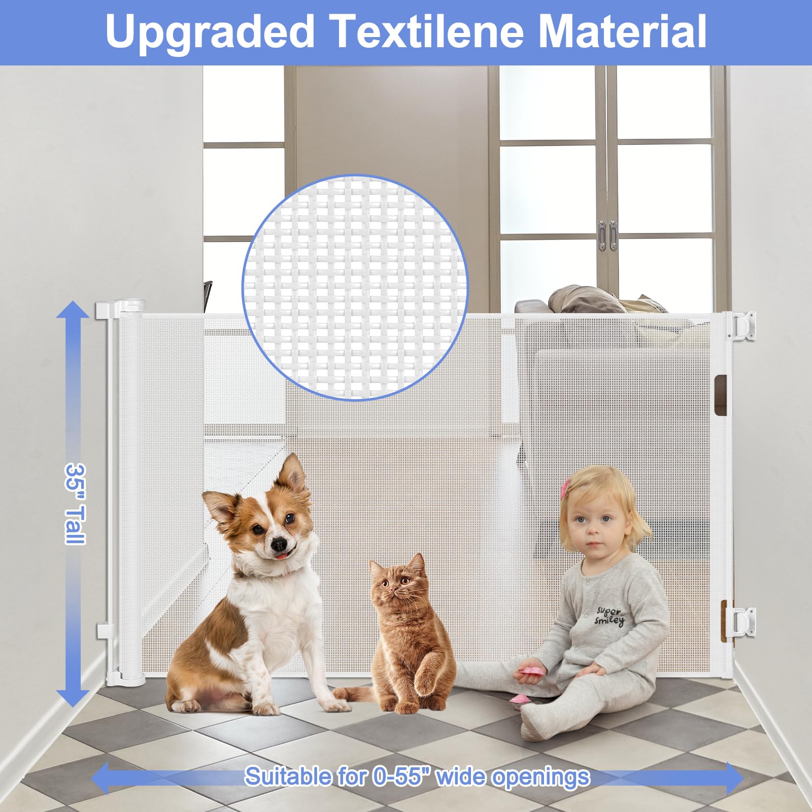 Chew Proof Retractable Baby Gates for Doorways 55