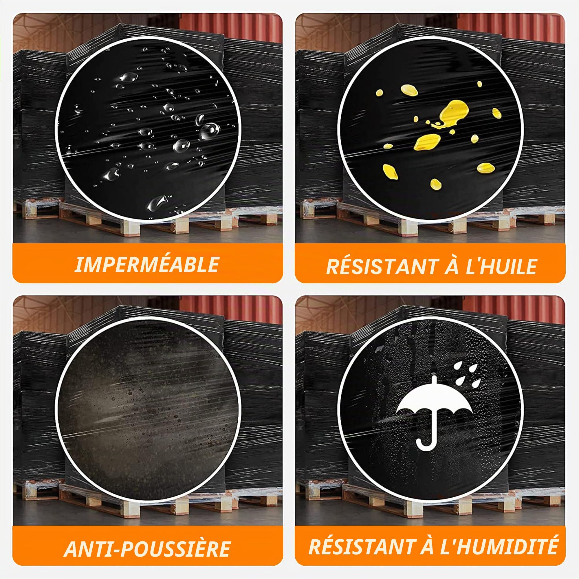 Rouleau de Film Étirable Noir pour Emballage et Déménagement de Colis et Palettes, 400mm x 300m 17µm 6 unité, Film plastique Résistant et Extensible pour Usage Industriel et Domestique