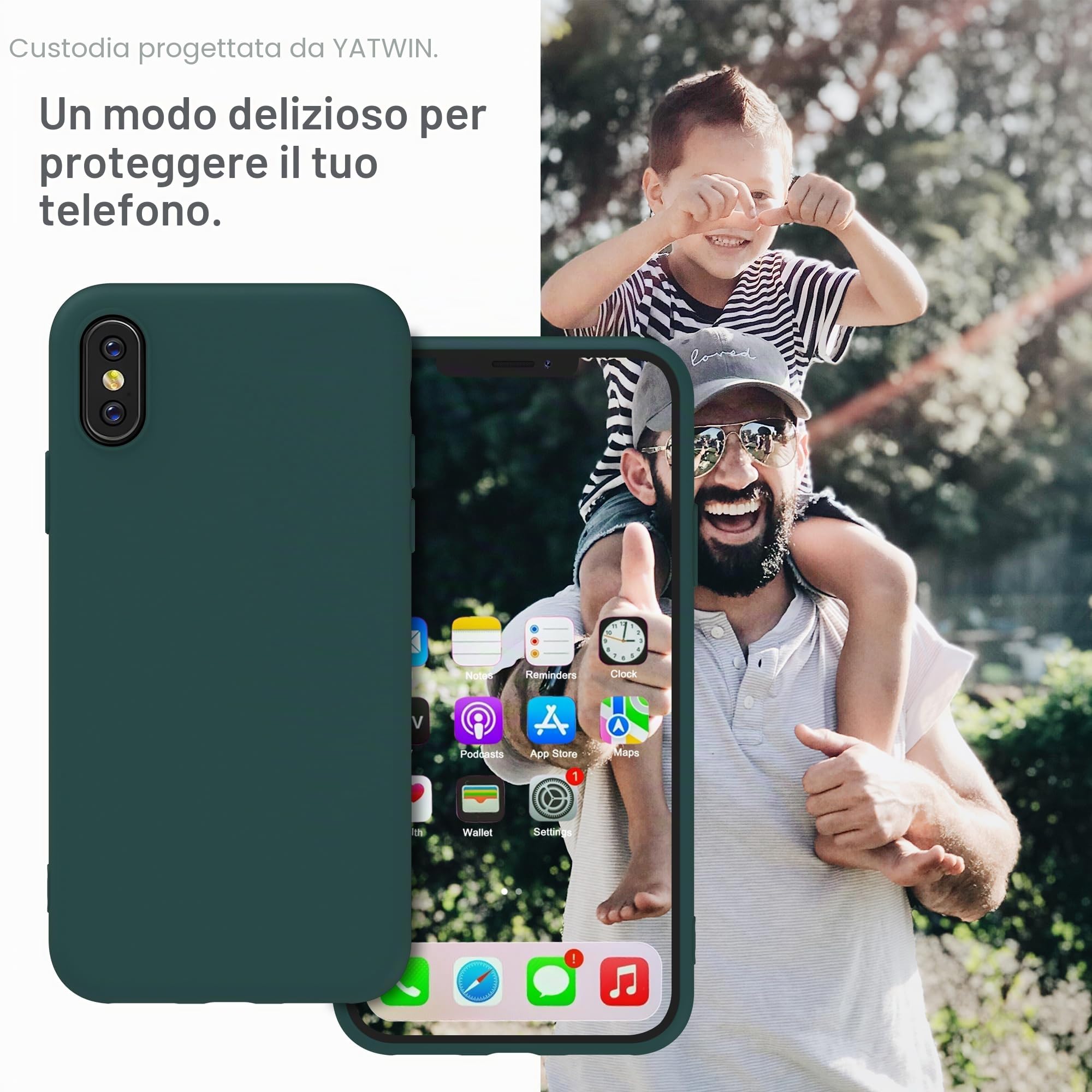 YATWIN Cover per iPhone XS, iPhone X, Custodia in Silicone Morbido con Tagli di Precisione per Fotocamera, Design Ultra Sottile, Protezione 360° con Bordi Rialzati, ‌Verde‌